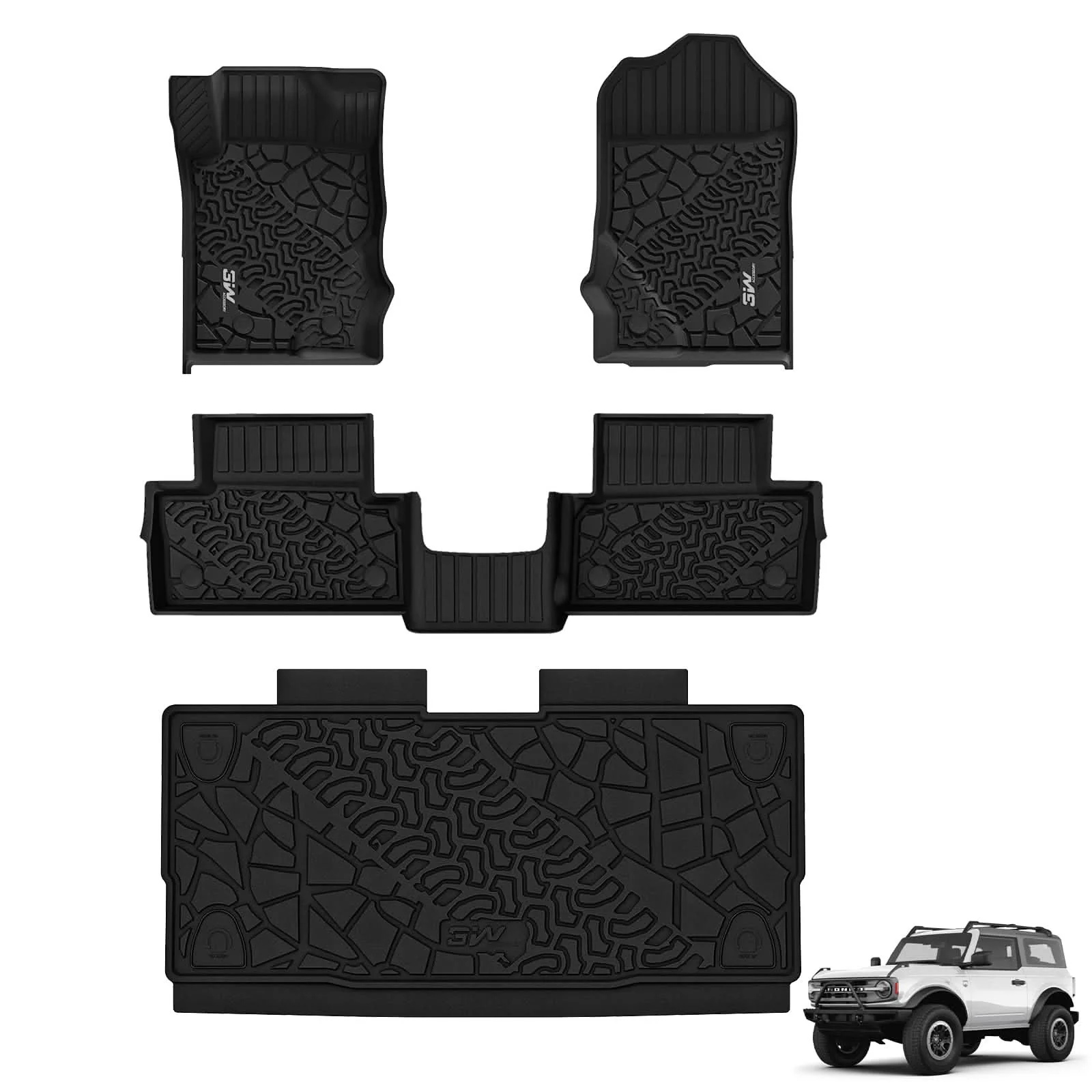 3W Ford Bronco 2-Door 2021-2023 Floor Mats Trunk Mats TPE Material & All-Weather Protection