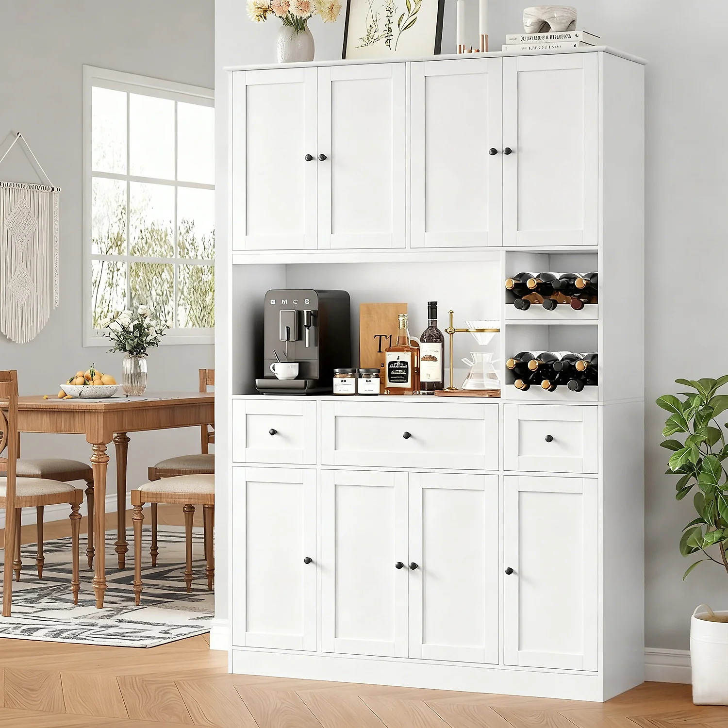 (Discontinued) 72 Tall Kitchen Hutch with Storage. Pantry Cabinet with Drawers. 5-Door Buffet Sideboard with Wine Rack & Large Countertop