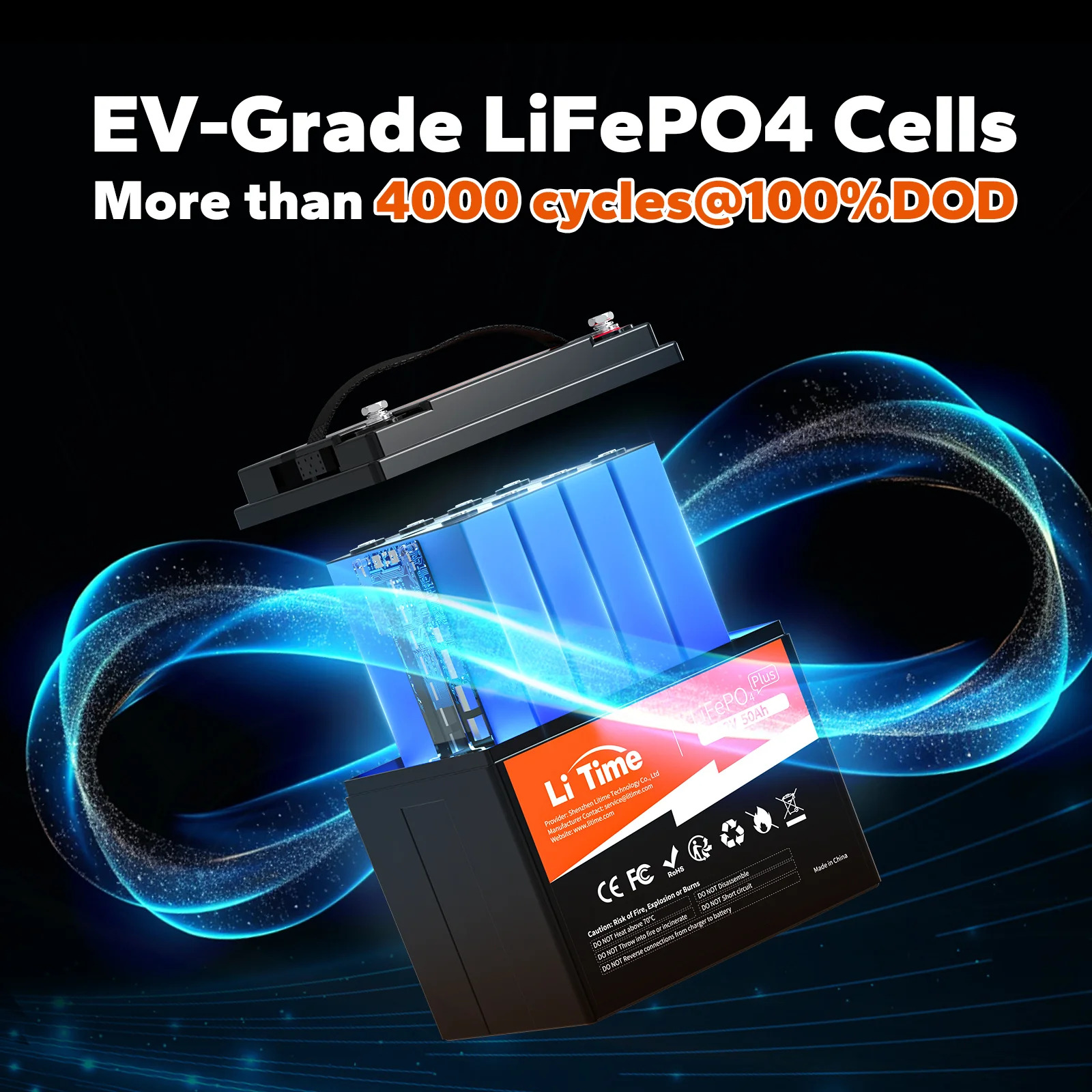 LiTime 12V 50Ah Lithium Battery for RV. Marine and Fish Finder