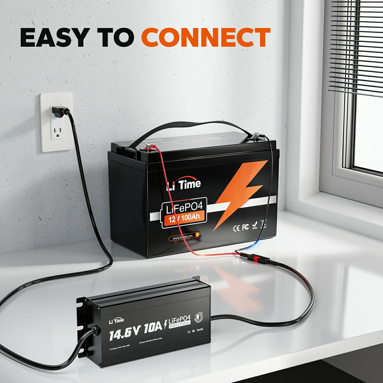 LiTime 12V (14.6V) 10A Lithium Battery Charger IP65 Waterproof