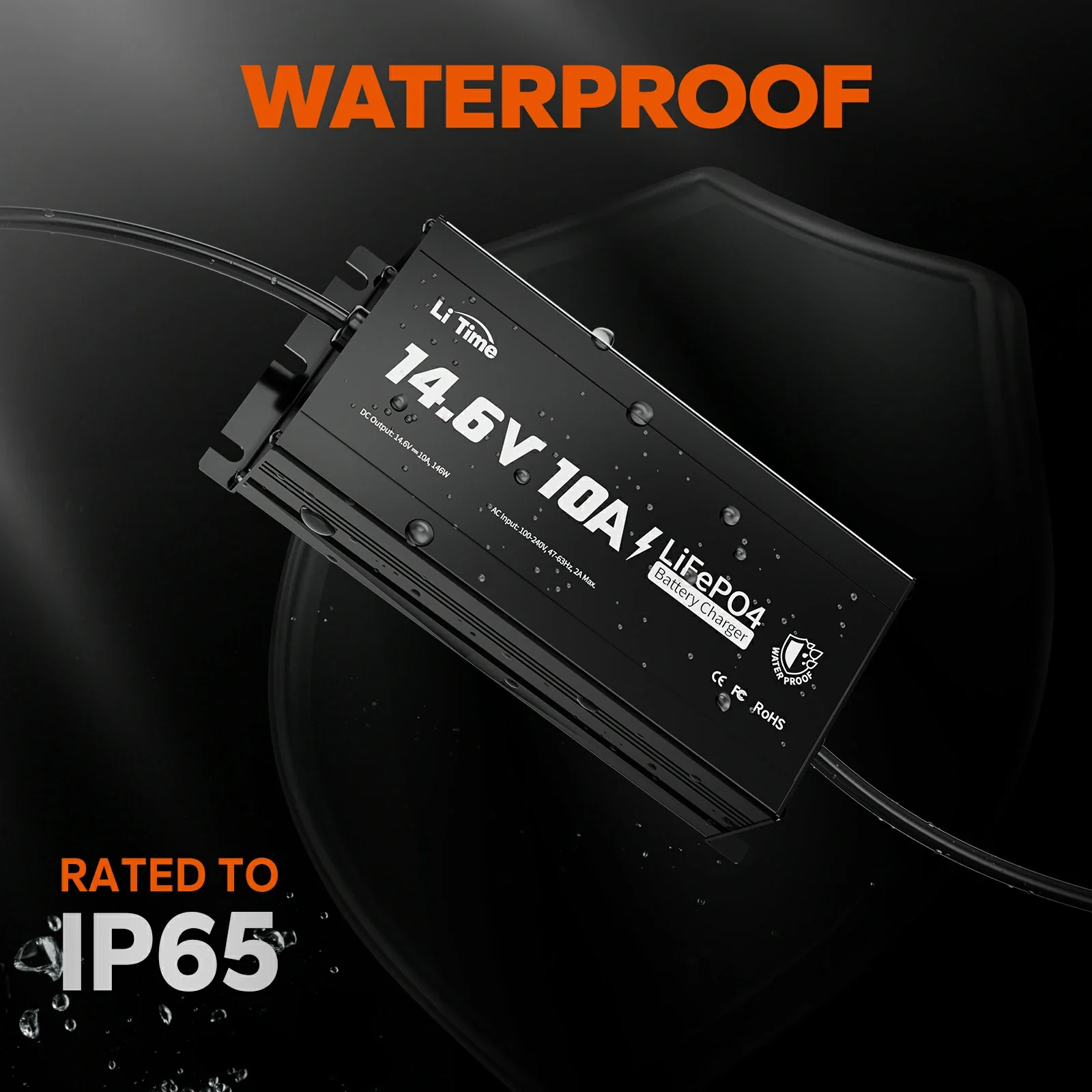 LiTime 12V (14.6V) 10A Lithium Battery Charger IP65 Waterproof