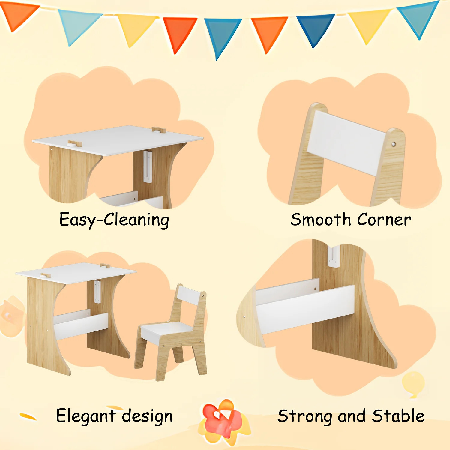 (Discontinued) Kids Table and Chair Set. 2 in 1 Kids Activity Table with Reversible Tabletop and Storage Shelf