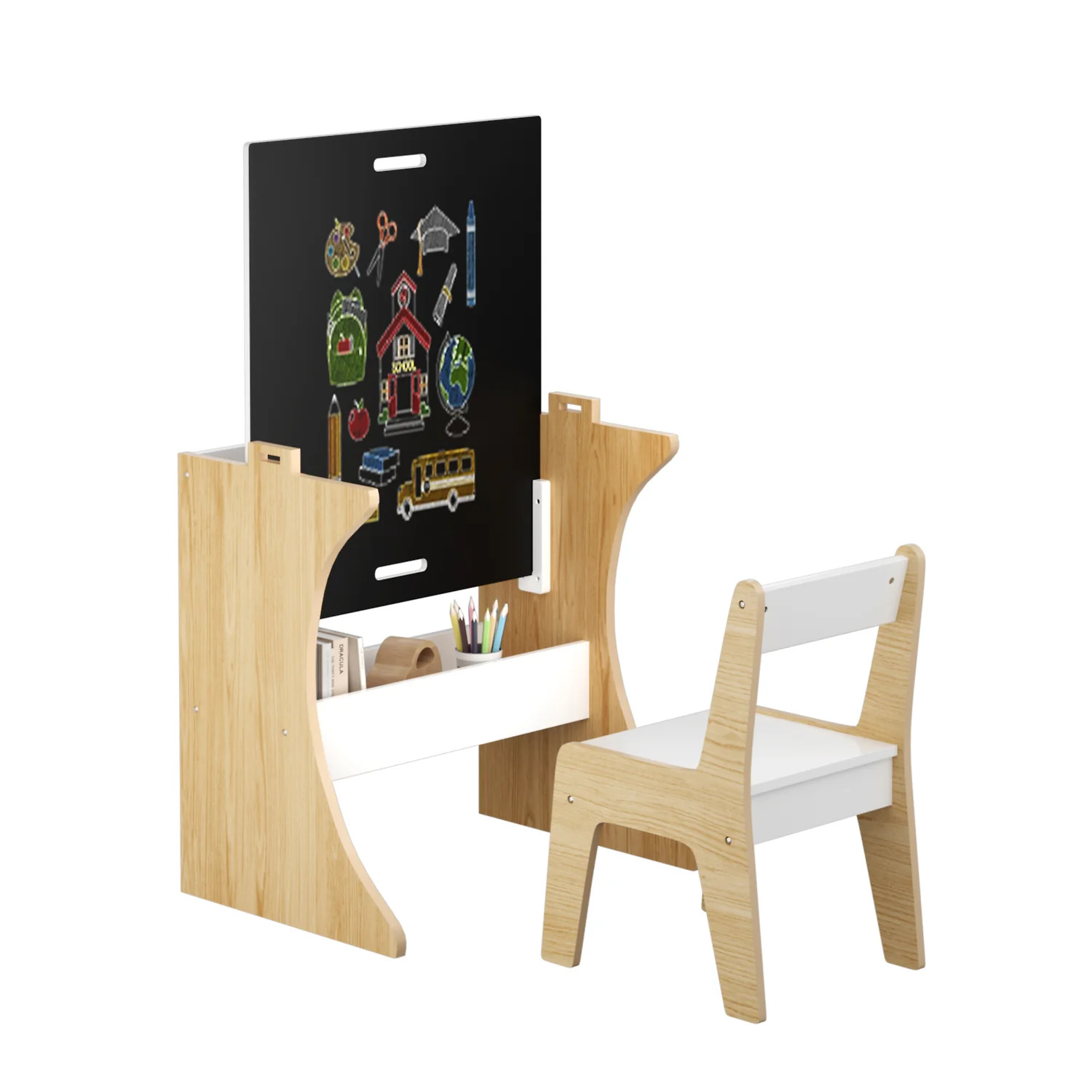 (Discontinued) Kids Table and Chair Set. 2 in 1 Kids Activity Table with Reversible Tabletop and Storage Shelf