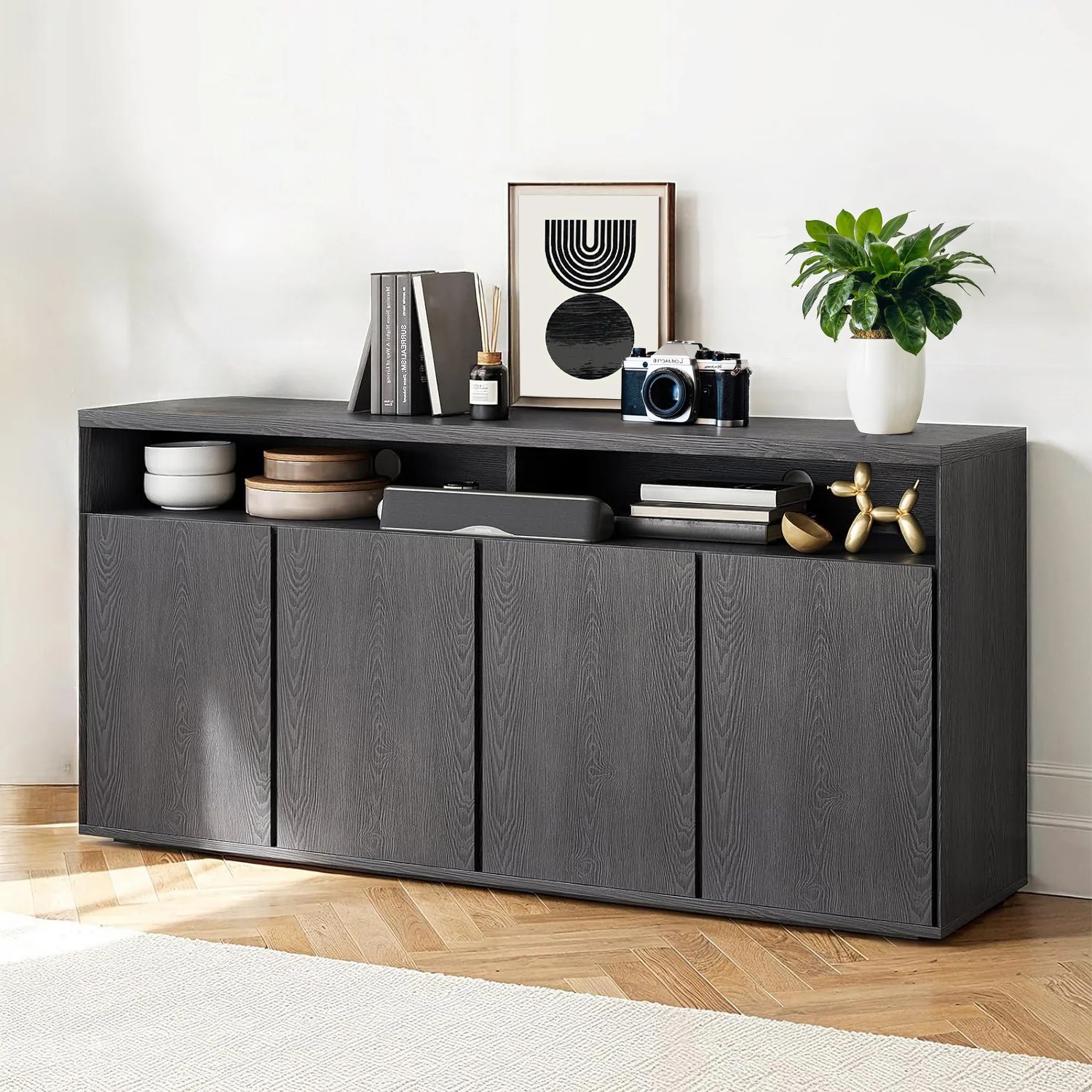 (Discontinued) 63 Storage Cabinet with Shelves and 4 Compartments For Kitchen. Living Room. Dining Room. Bedroom