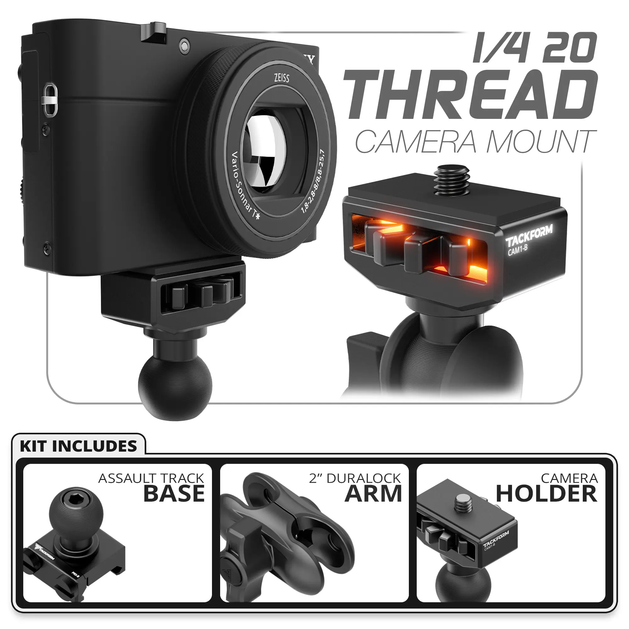 1/4-20 Camera Mount | Assault Track Picatinny Base | 2 DuraLock Arm