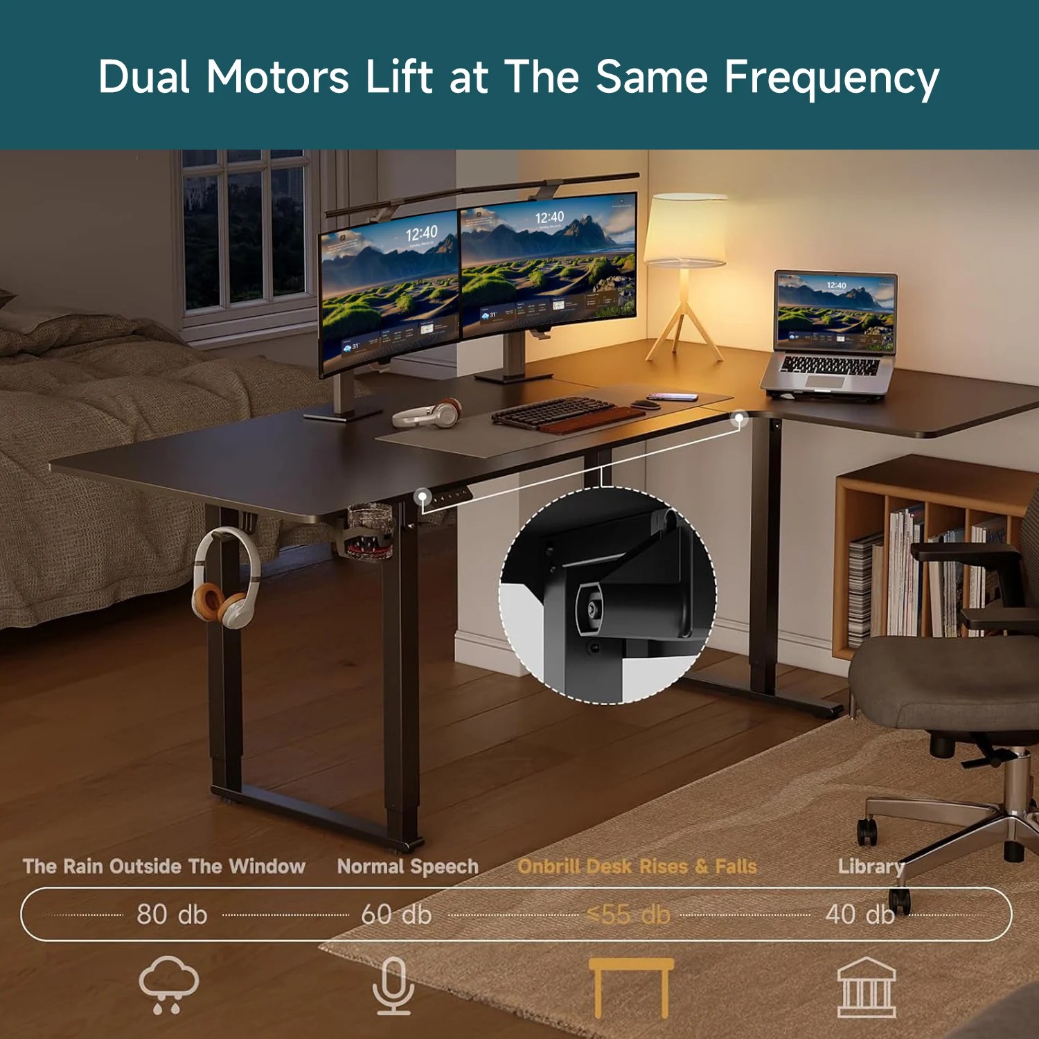 (Discontinued) L Shaped Desk Electric Standing Desk with Dual Motors and Memory Controller. 63 x 43 Inch