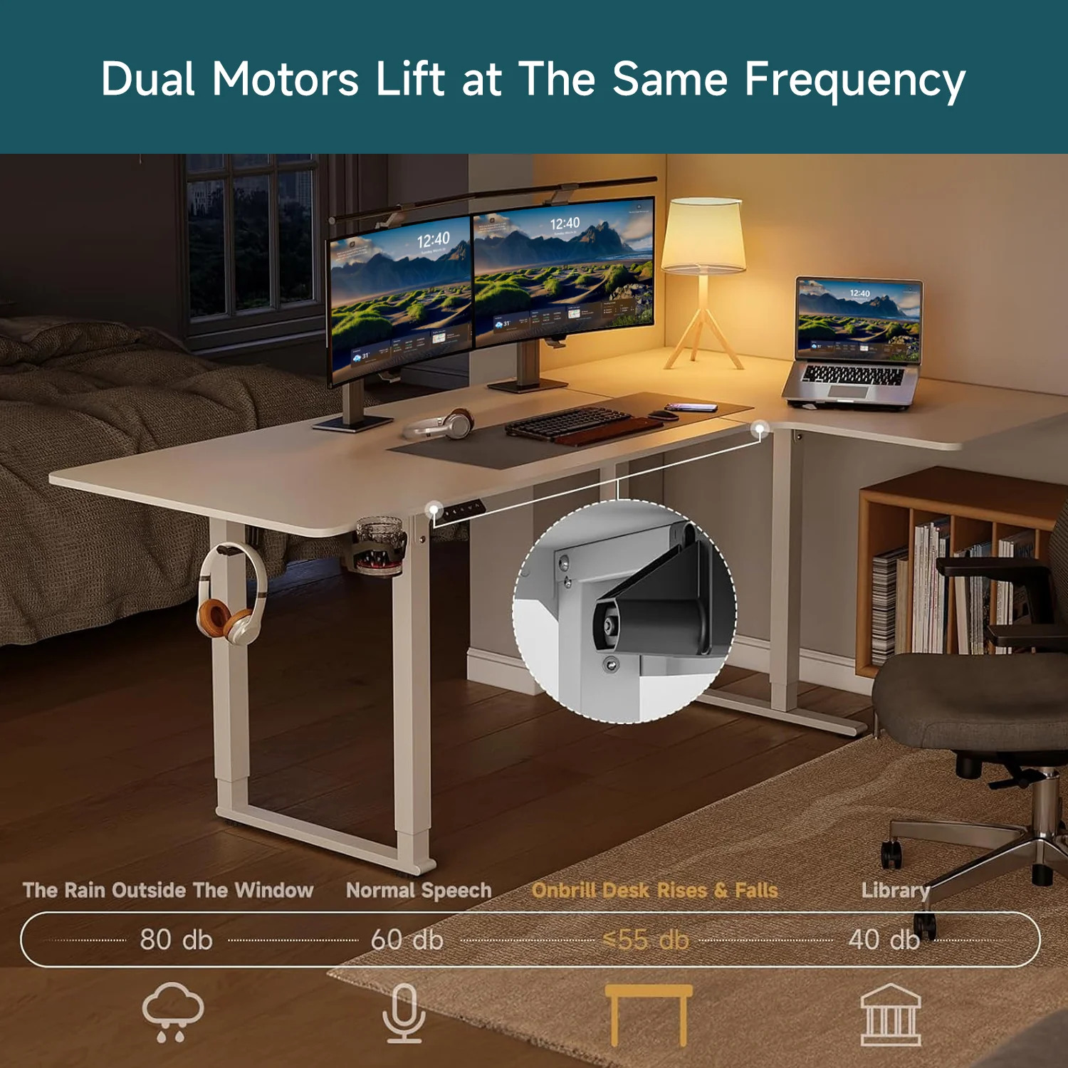 (Discontinued) L Shaped Desk Electric Standing Desk with Dual Motors and Memory Controller. 63 x 43 Inch
