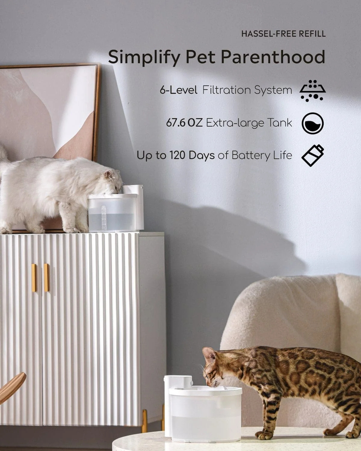 UAHPET 2 packs ZERO Cat Water Fountain with Filters