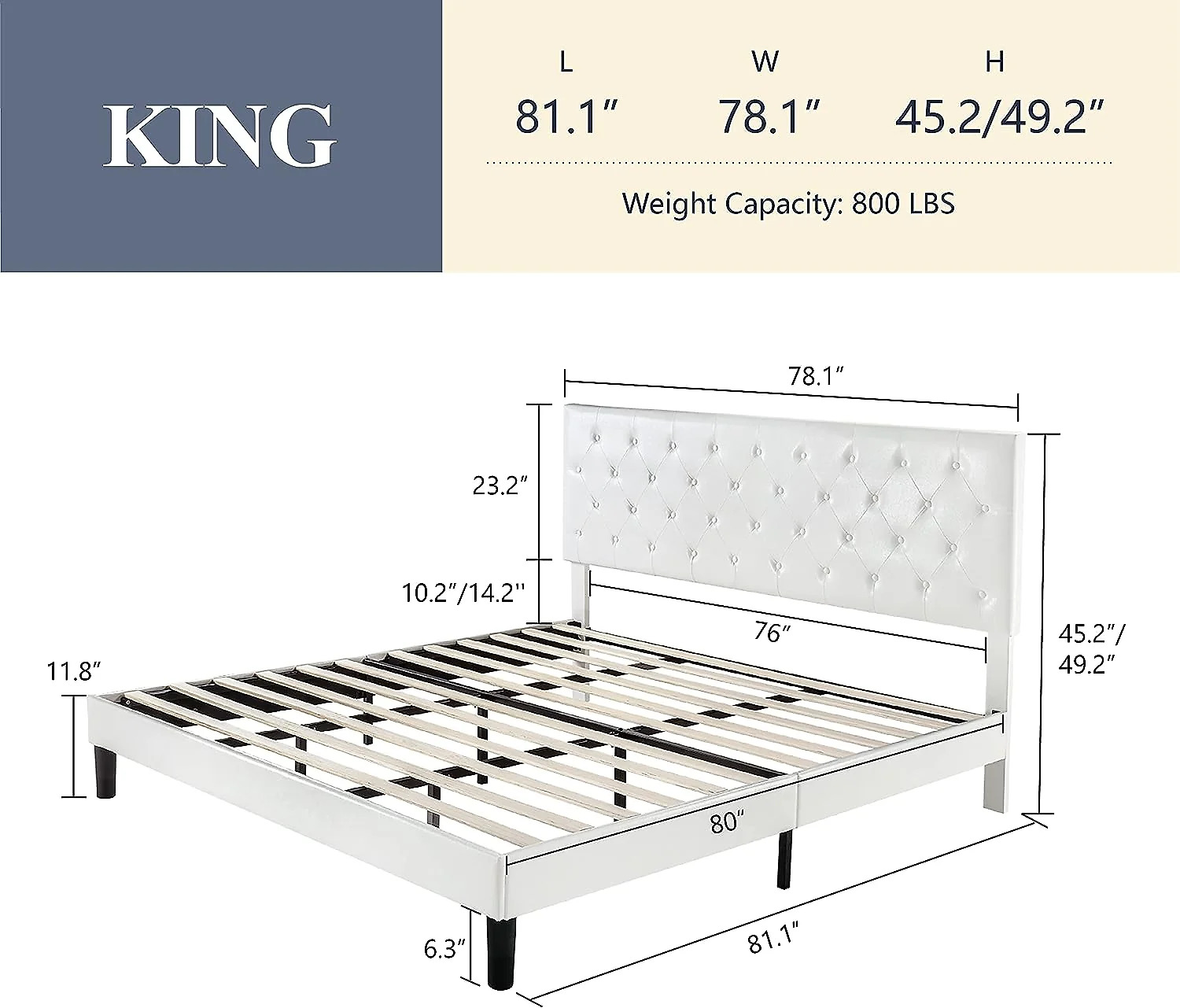 (Discontinued) Bed Frame with Adjustable Headboard Button Tufted Faux Leather Upholstered Platform Bed