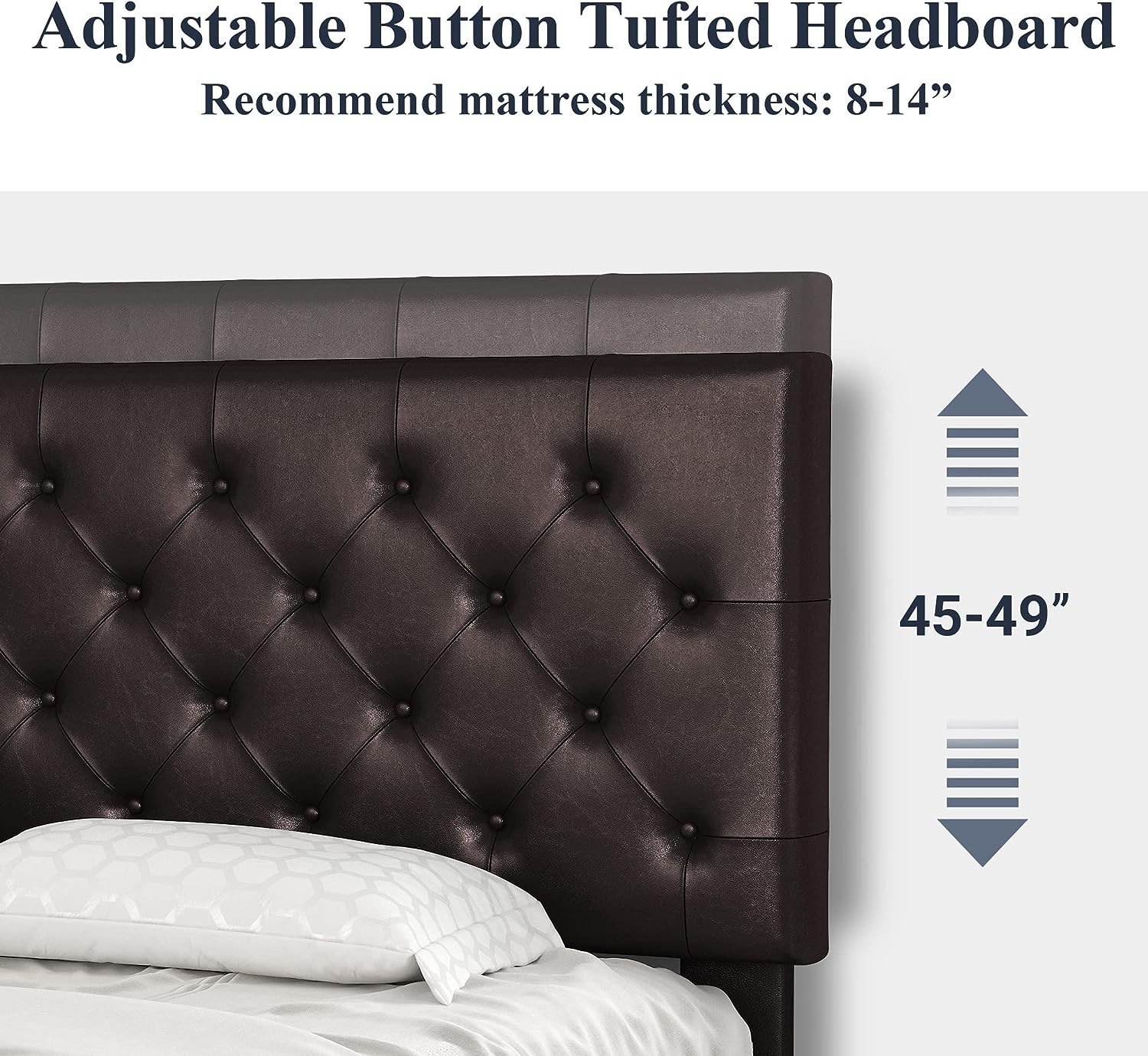 (Discontinued) Bed Frame with Adjustable Headboard Button Tufted Faux Leather Upholstered Platform Bed