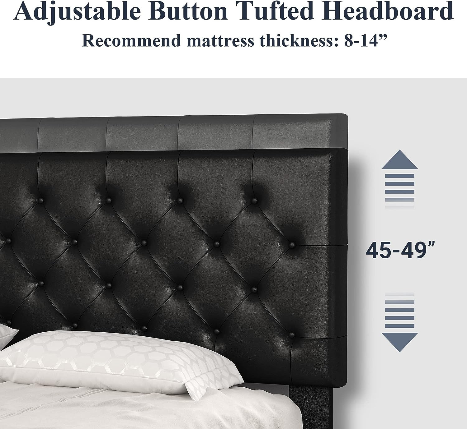 (Discontinued) Bed Frame with Adjustable Headboard Button Tufted Faux Leather Upholstered Platform Bed