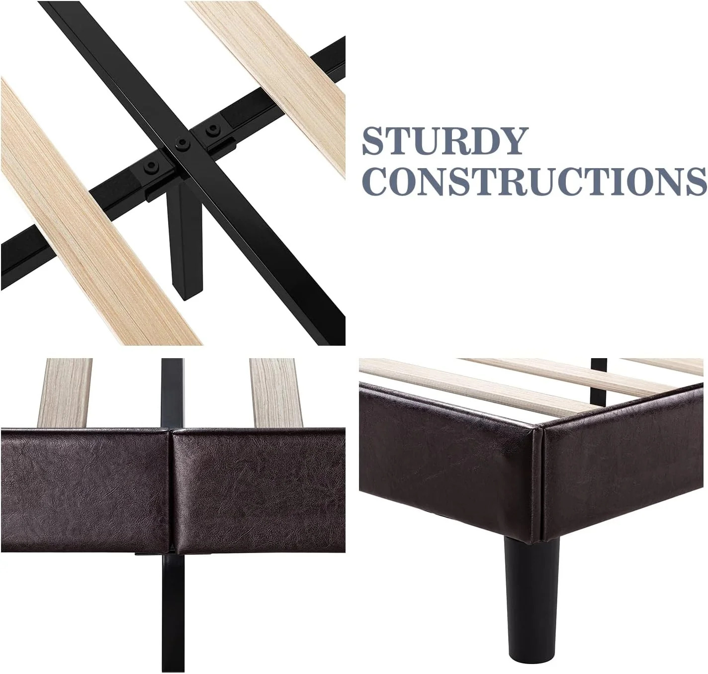 (Discontinued) Bed Frame with Adjustable Headboard Button Tufted Faux Leather Upholstered Platform Bed