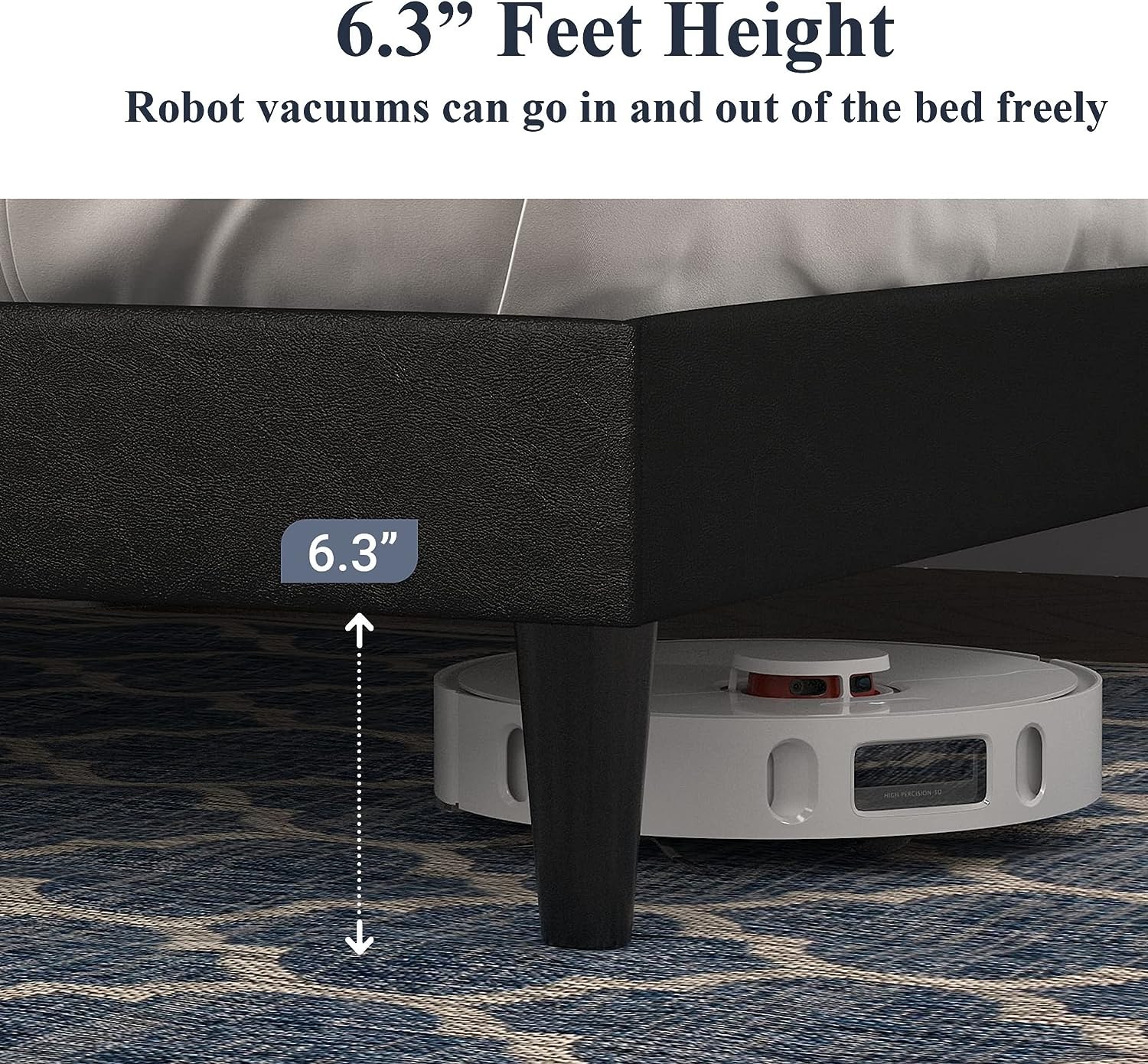 (Discontinued) Bed Frame with Adjustable Headboard Button Tufted Faux Leather Upholstered Platform Bed