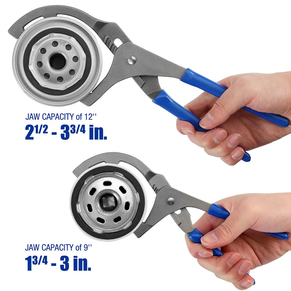 Oil Filter Pliers – Adjustable Clamp Type Wrench | 9 & 12 | 45# Steel