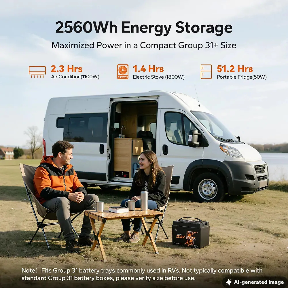 LiTime 12V 200Ah Xtra Mini Group 31 Bluetooth Lithium Battery for RV. Camping and Truck