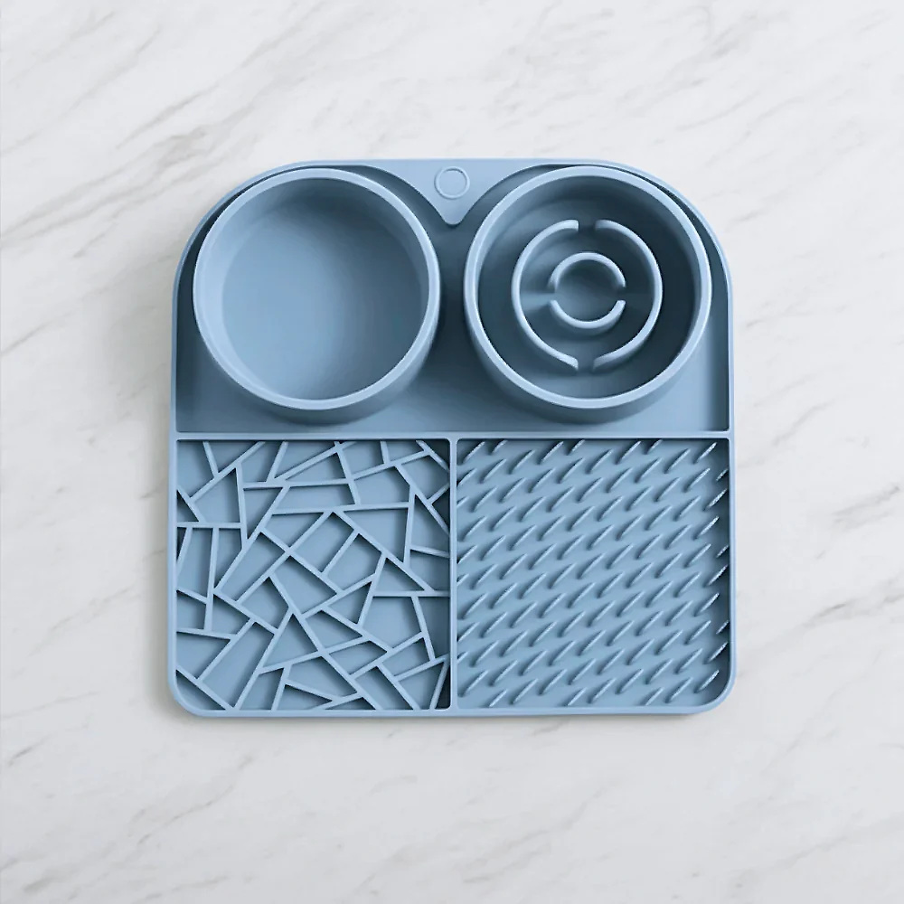 3 in 1 Pet Feeding Mat with Slow Feeder. Lick Mat and Water Bowl
