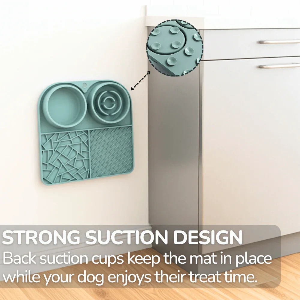 3 in 1 Pet Feeding Mat with Slow Feeder. Lick Mat and Water Bowl