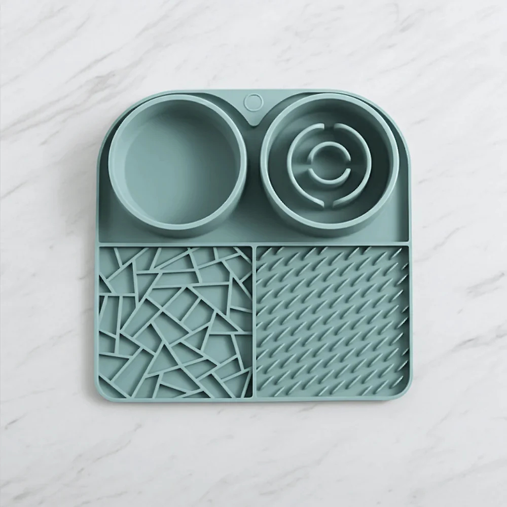 3 in 1 Pet Feeding Mat with Slow Feeder. Lick Mat and Water Bowl
