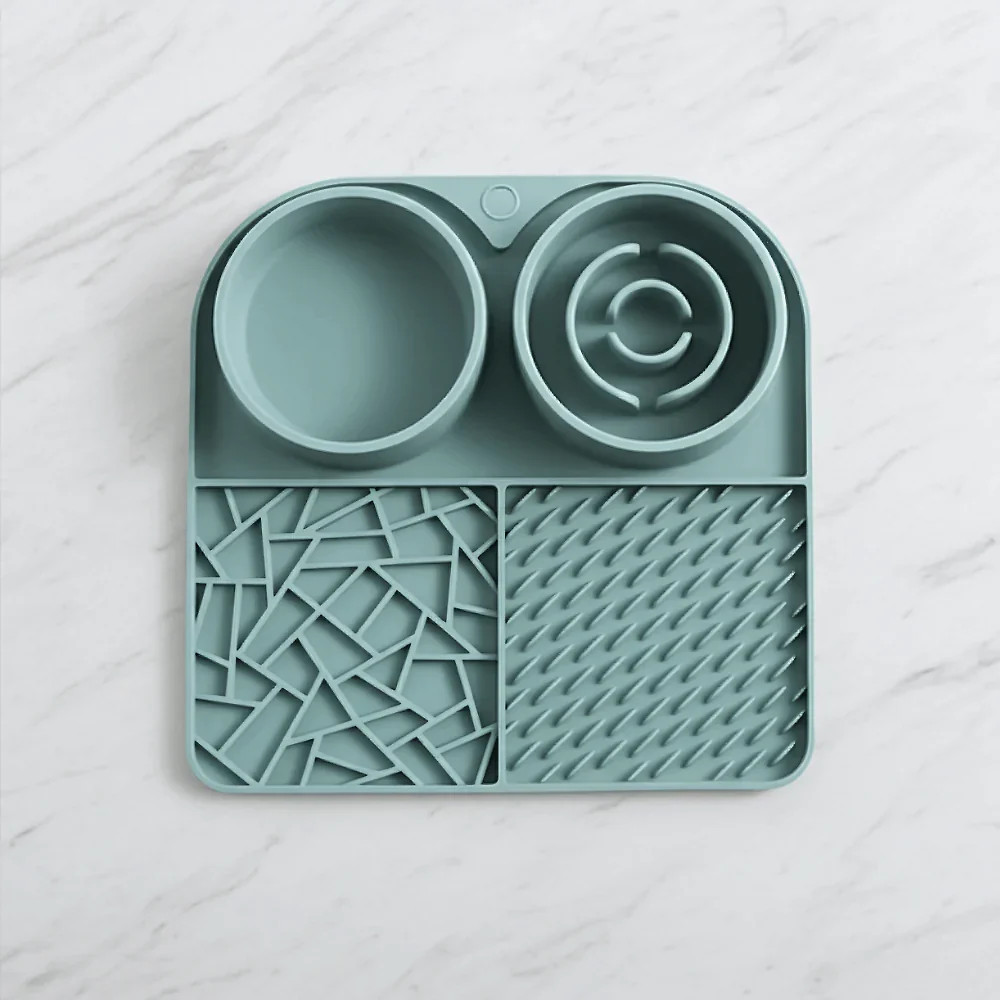 3 in 1 Pet Feeding Mat with Slow Feeder. Lick Mat and Water Bowl