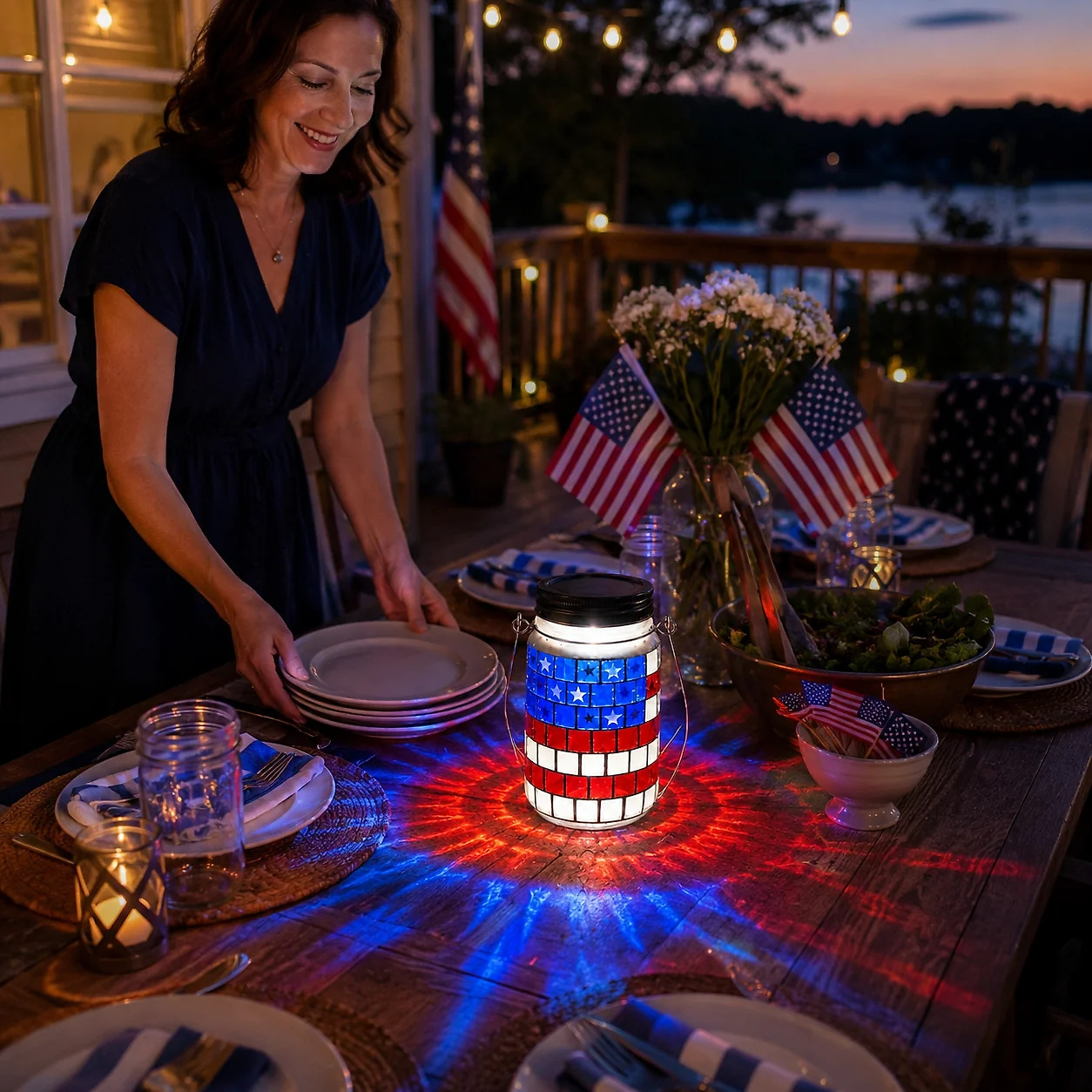 4th of July Solar Lantern Patriotic Mason Jar Outdoor Garden Decorative Light