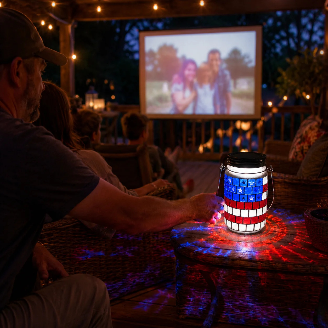 4th of July Solar Lantern Patriotic Mason Jar Outdoor Garden Decorative Light