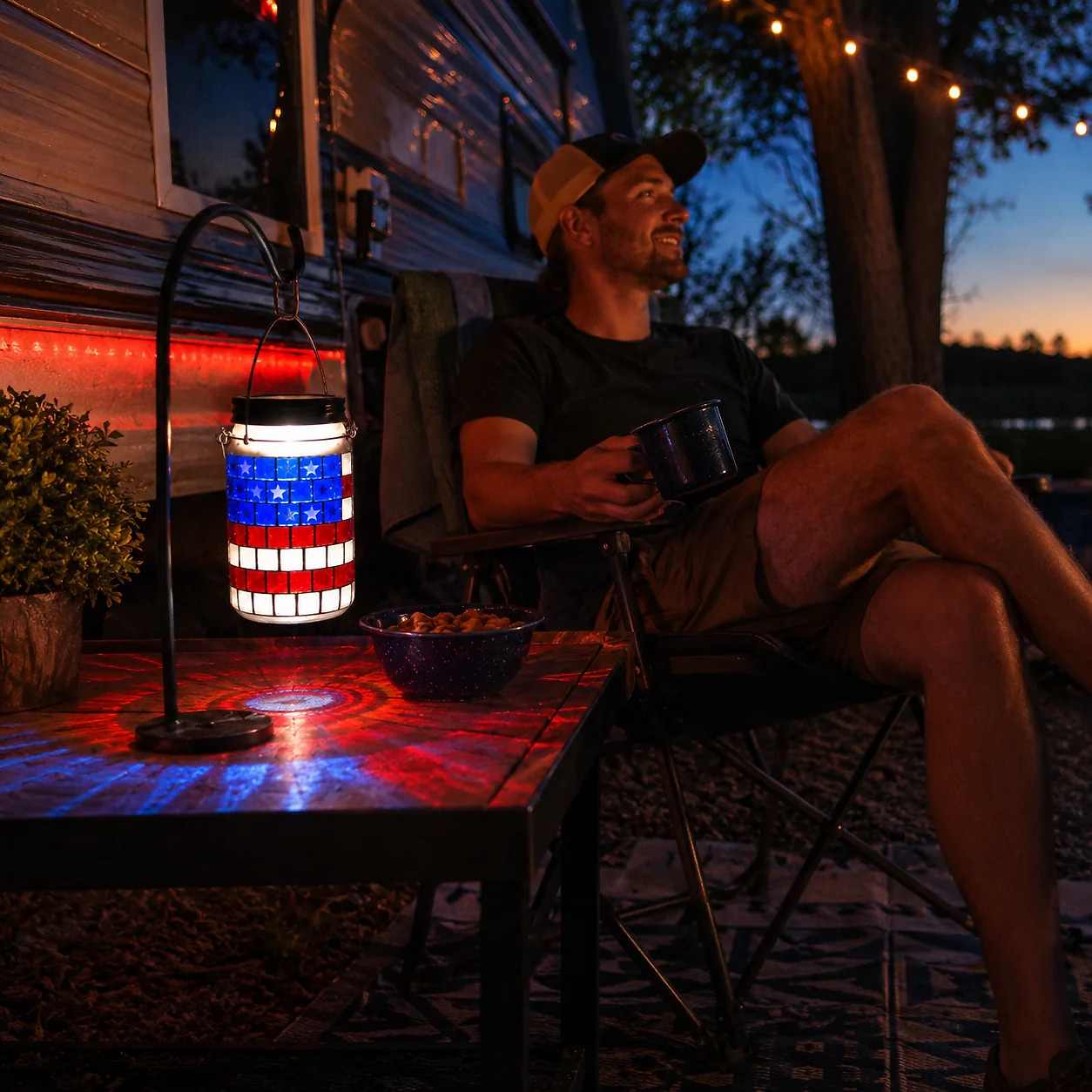 4th of July Solar Lantern Patriotic Mason Jar Outdoor Garden Decorative Light
