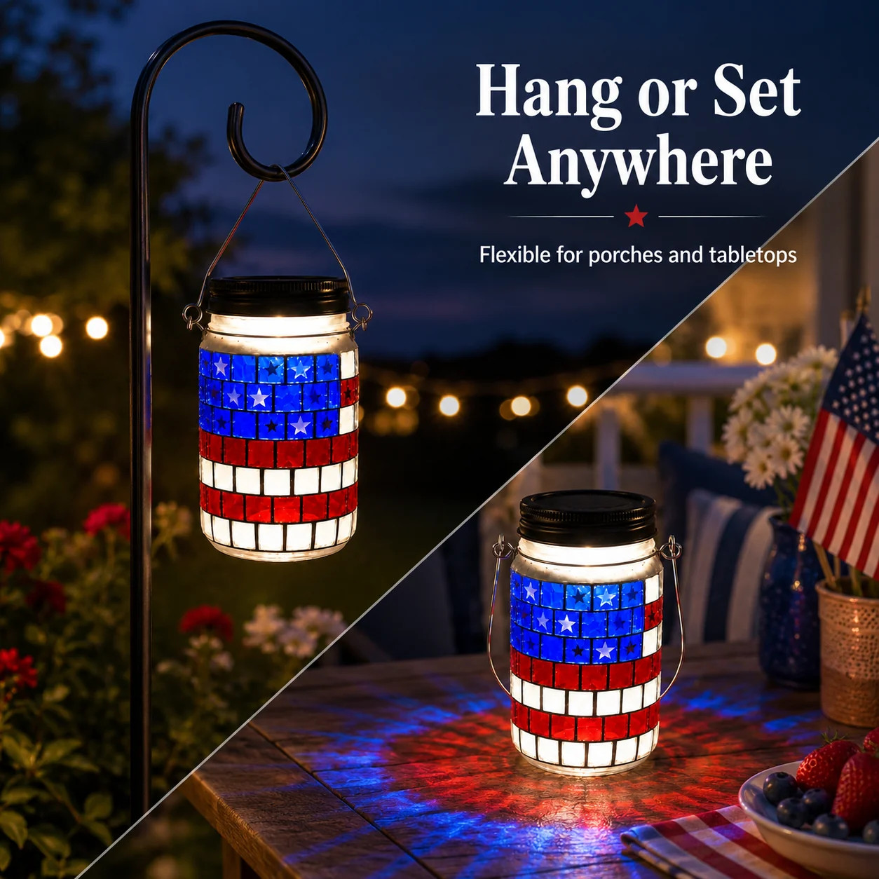 4th of July Solar Lantern Patriotic Mason Jar Outdoor Garden Decorative Light