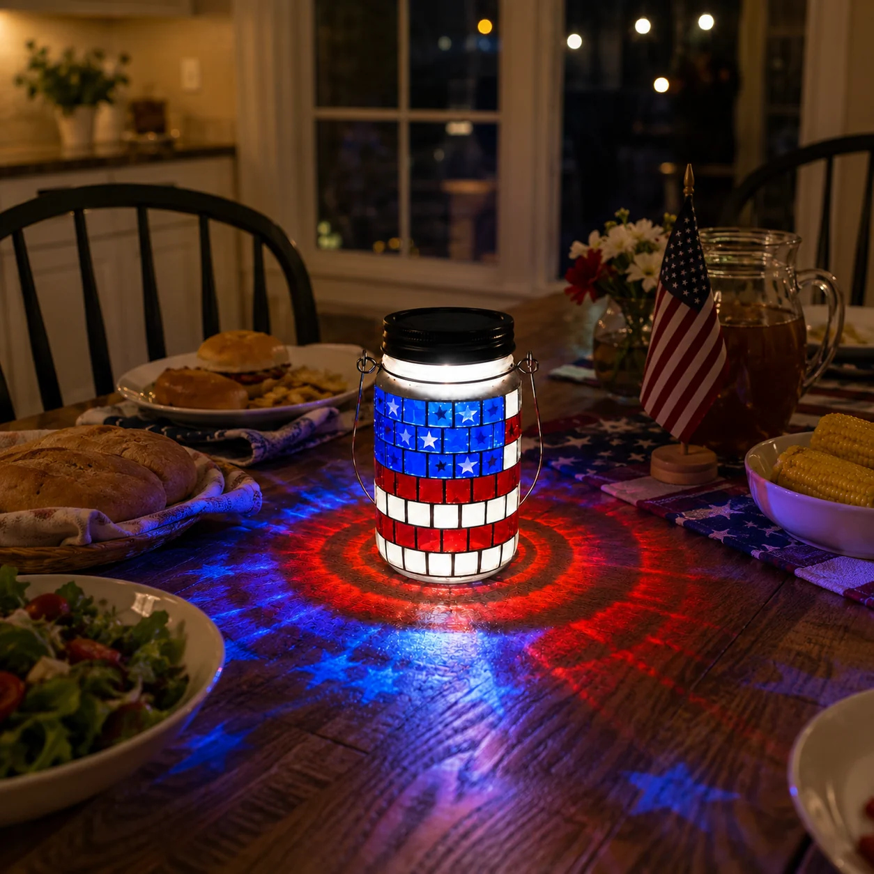 4th of July Solar Lantern Patriotic Mason Jar Outdoor Garden Decorative Light