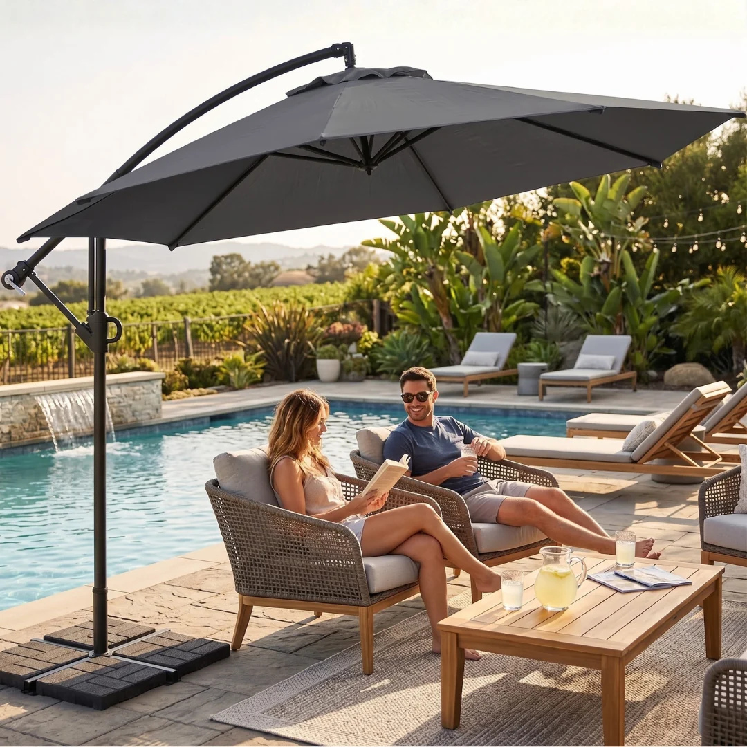 10 ft Offset Patio Umbrella with Tilt Adjustment and Cross Base