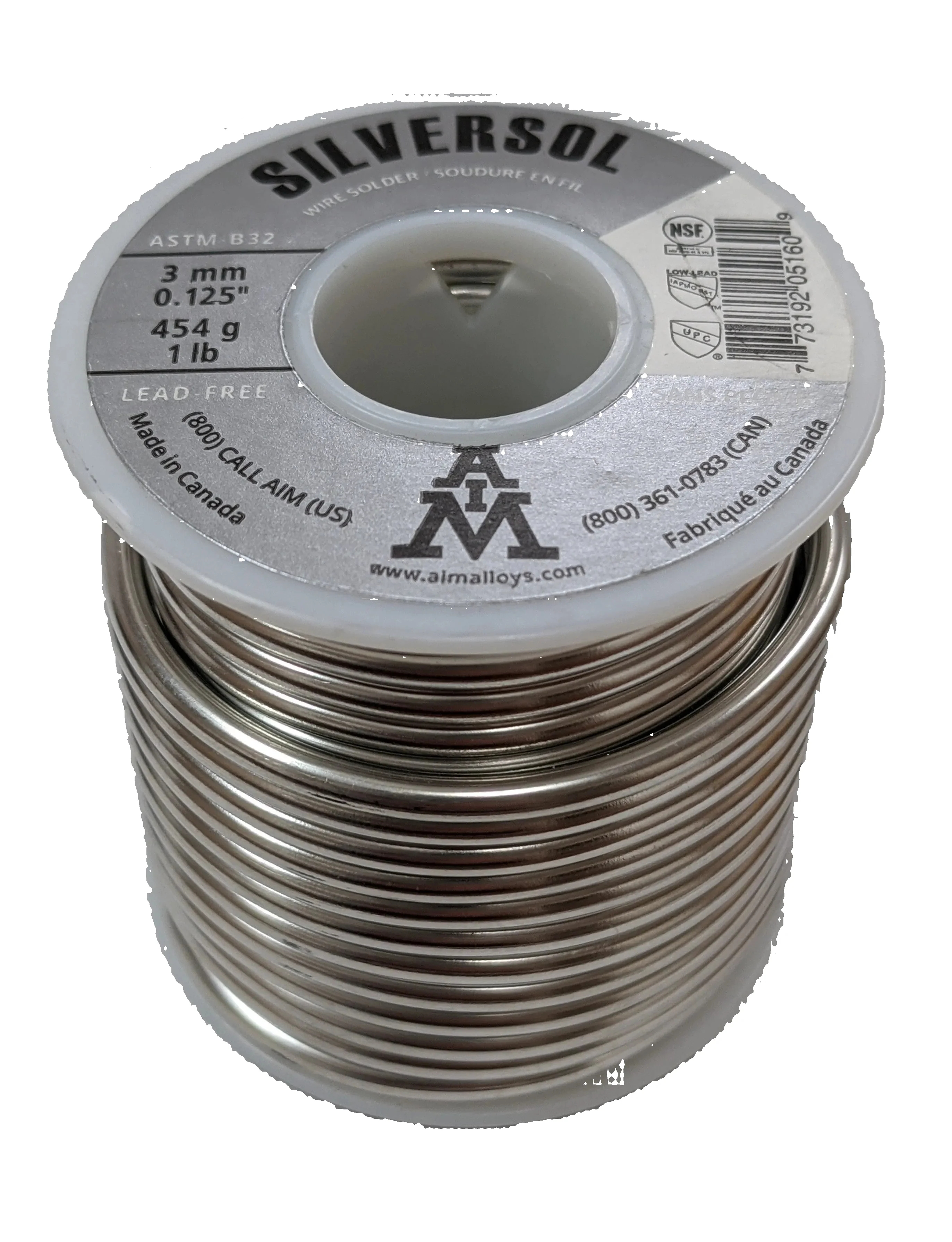 AIM Silversol Silver-Bearing Lead-Free Solder Wire. 0.125 diameter. 1 LB Spool
