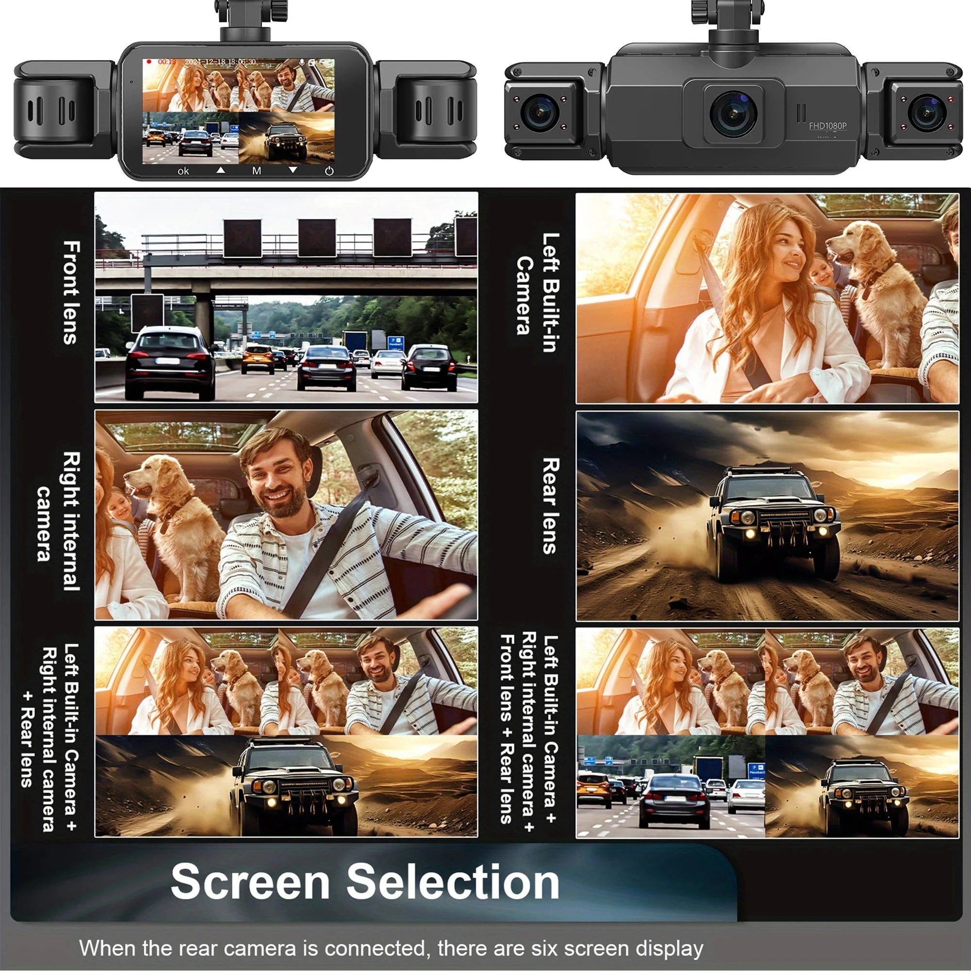 4-Channel Dash Cam with Night Vision and Parking Monitor. WiFi App Control