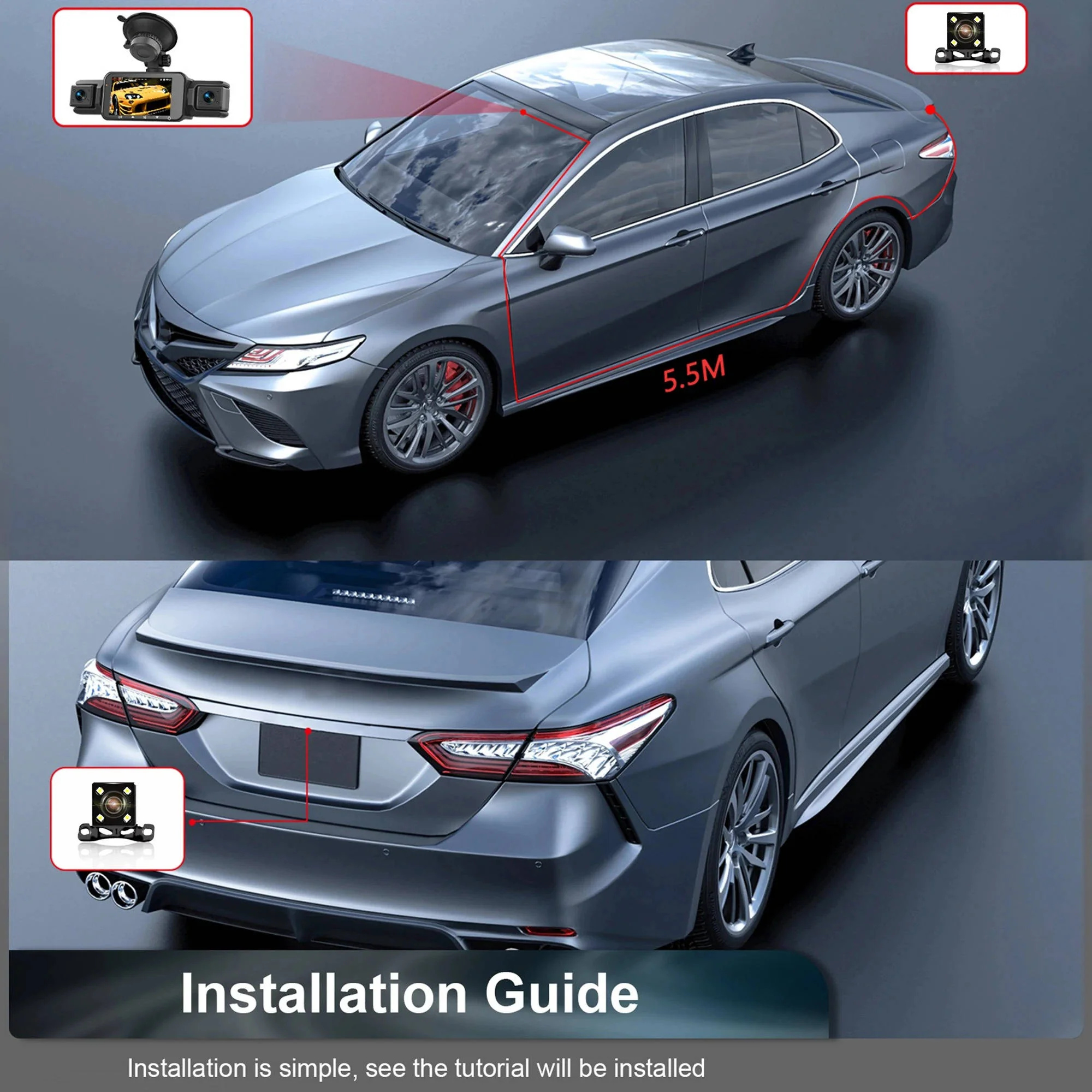 4-Channel Dash Cam with Night Vision and Parking Monitor. WiFi App Control