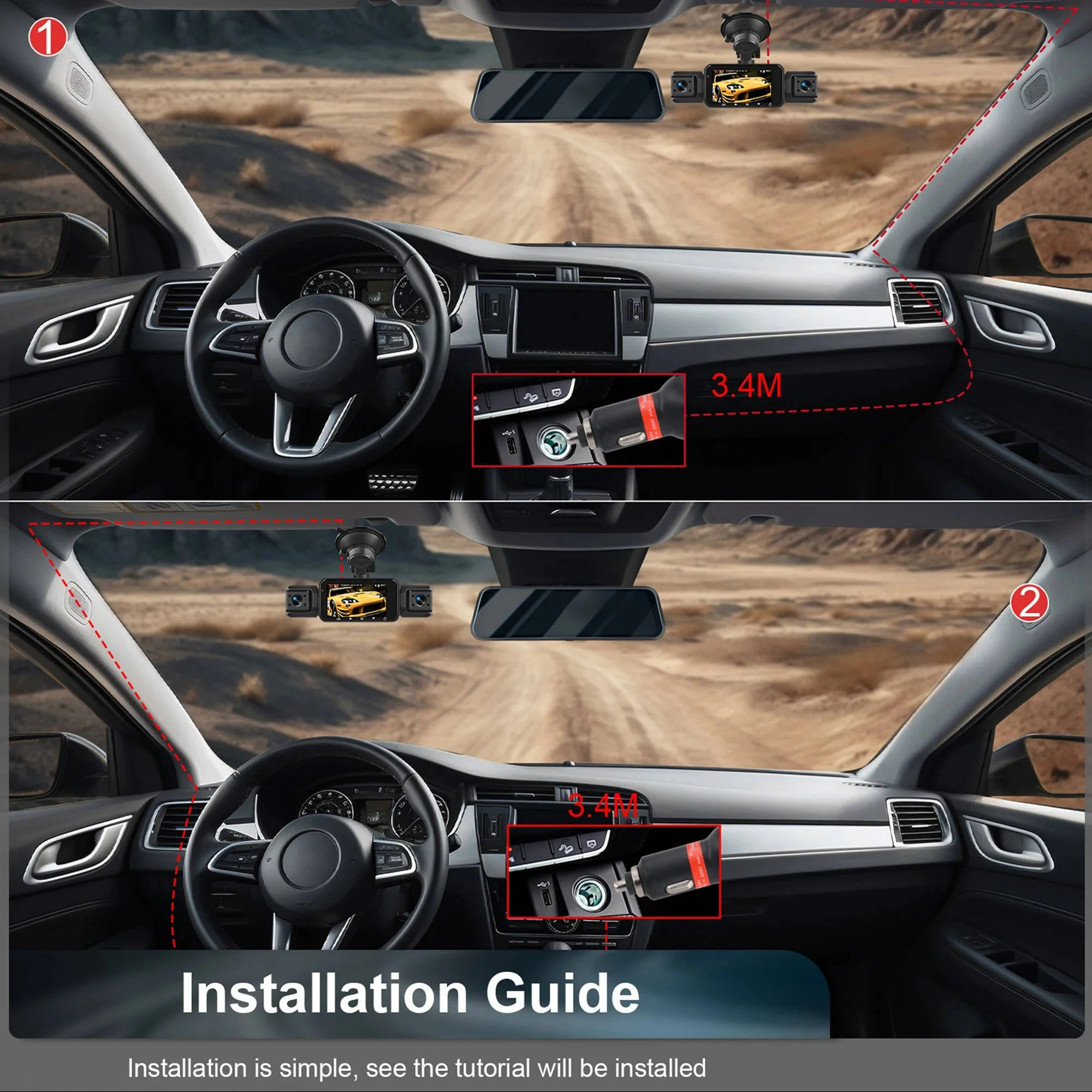 4-Channel Dash Cam with Night Vision and Parking Monitor. WiFi App Control
