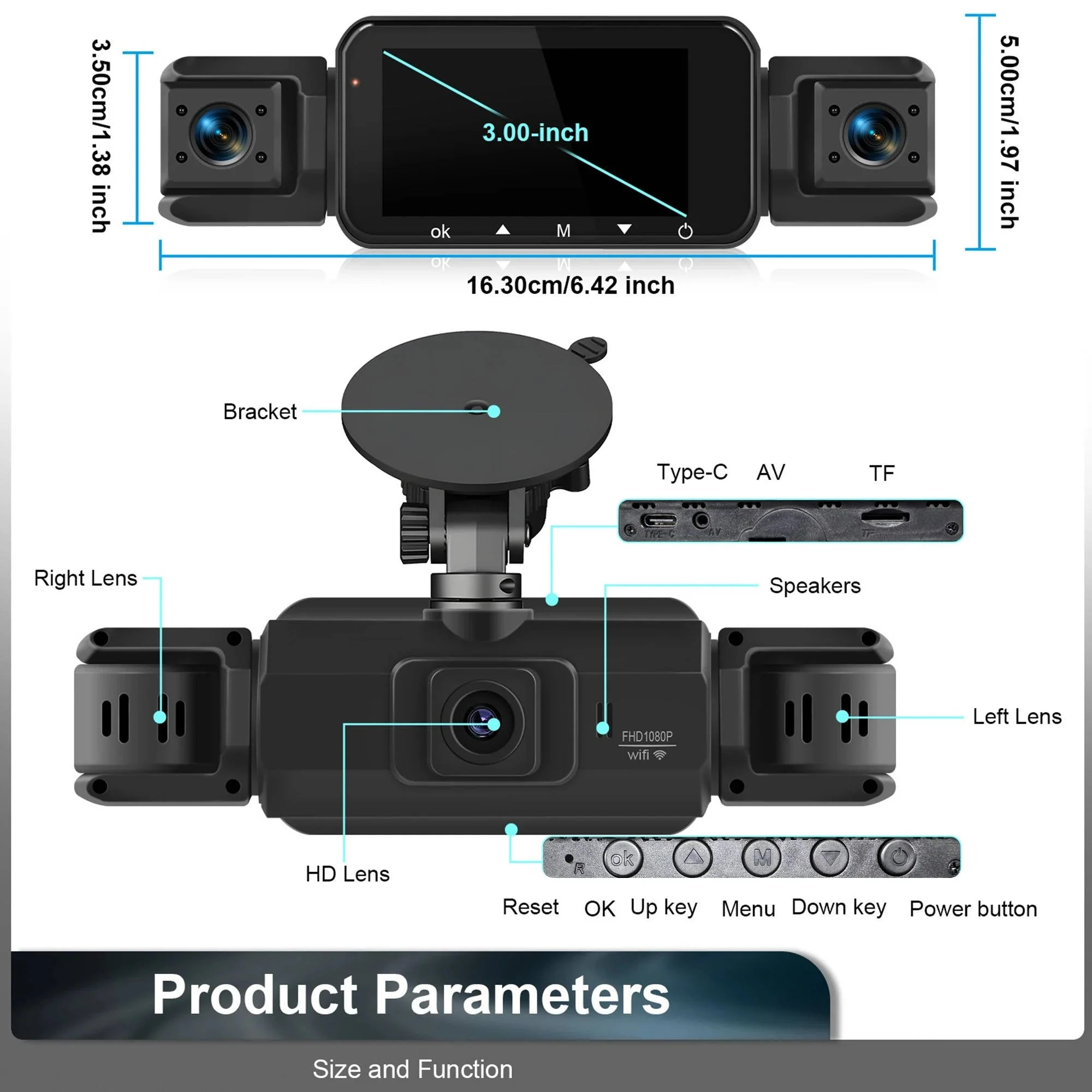 4-Channel Dash Cam with Night Vision and Parking Monitor. WiFi App Control