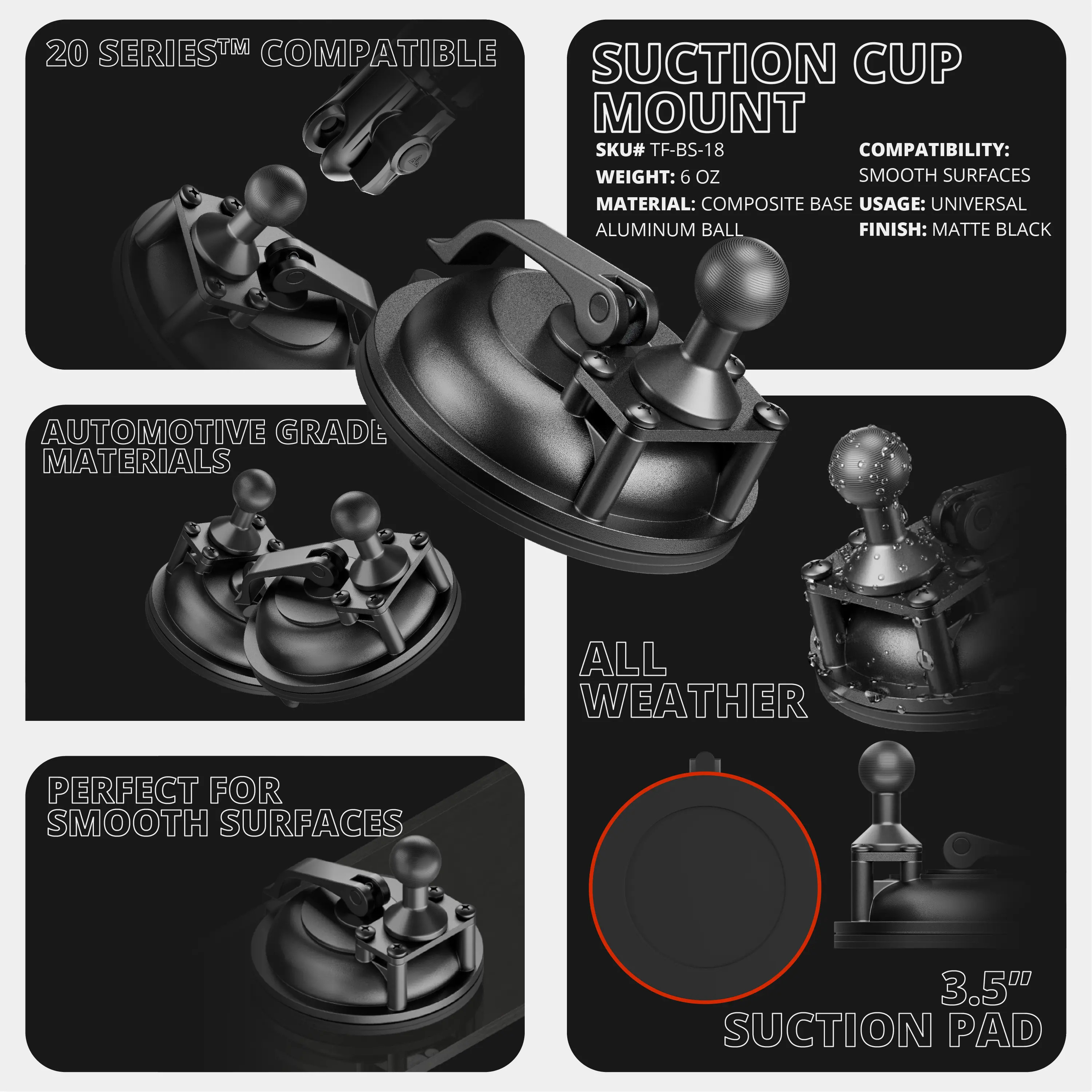 20 Series Suction Cup Phone Mount – Select Your Arm Length
