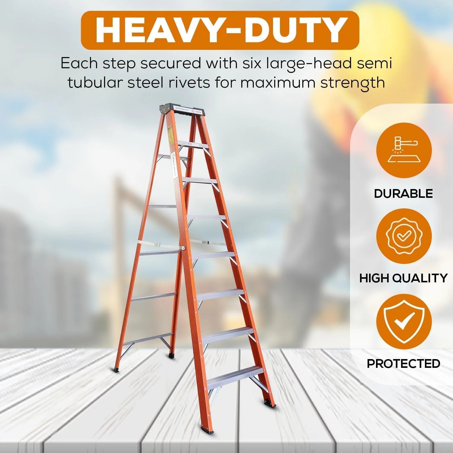 8-Foot Fiberglass Step Ladder. 250 LBS Capacity – 2024 Upgraded. Anti-Slip Rubber Feet. Lightweight & Durable Ladder for Home. Garage & Construction