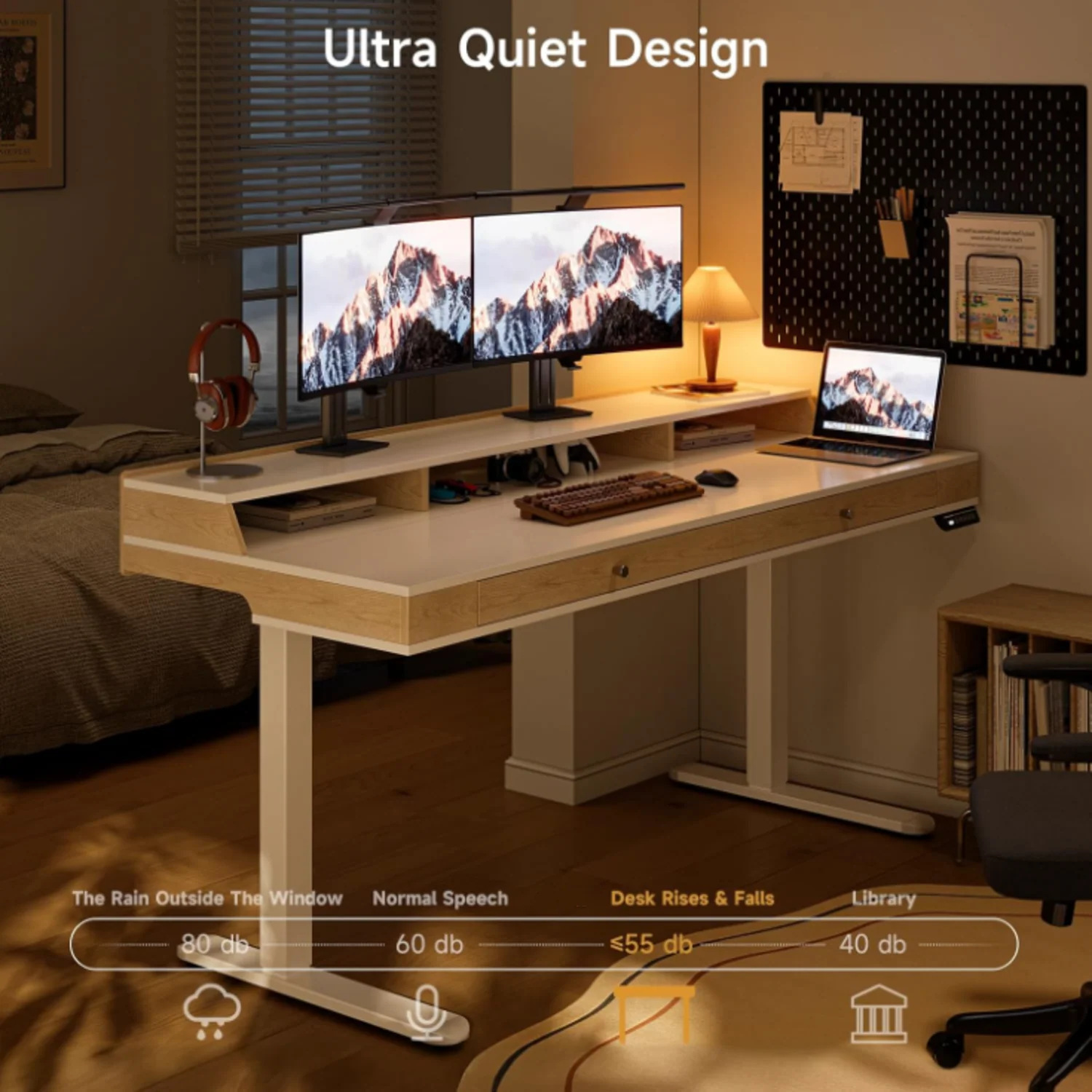 (Discontinued) 63 x 24 Electric Standing Desk with 2 Drawers. Home Office Height Adjustable Desk with Monitor Stand. Storage Shelf & Memory Preset
