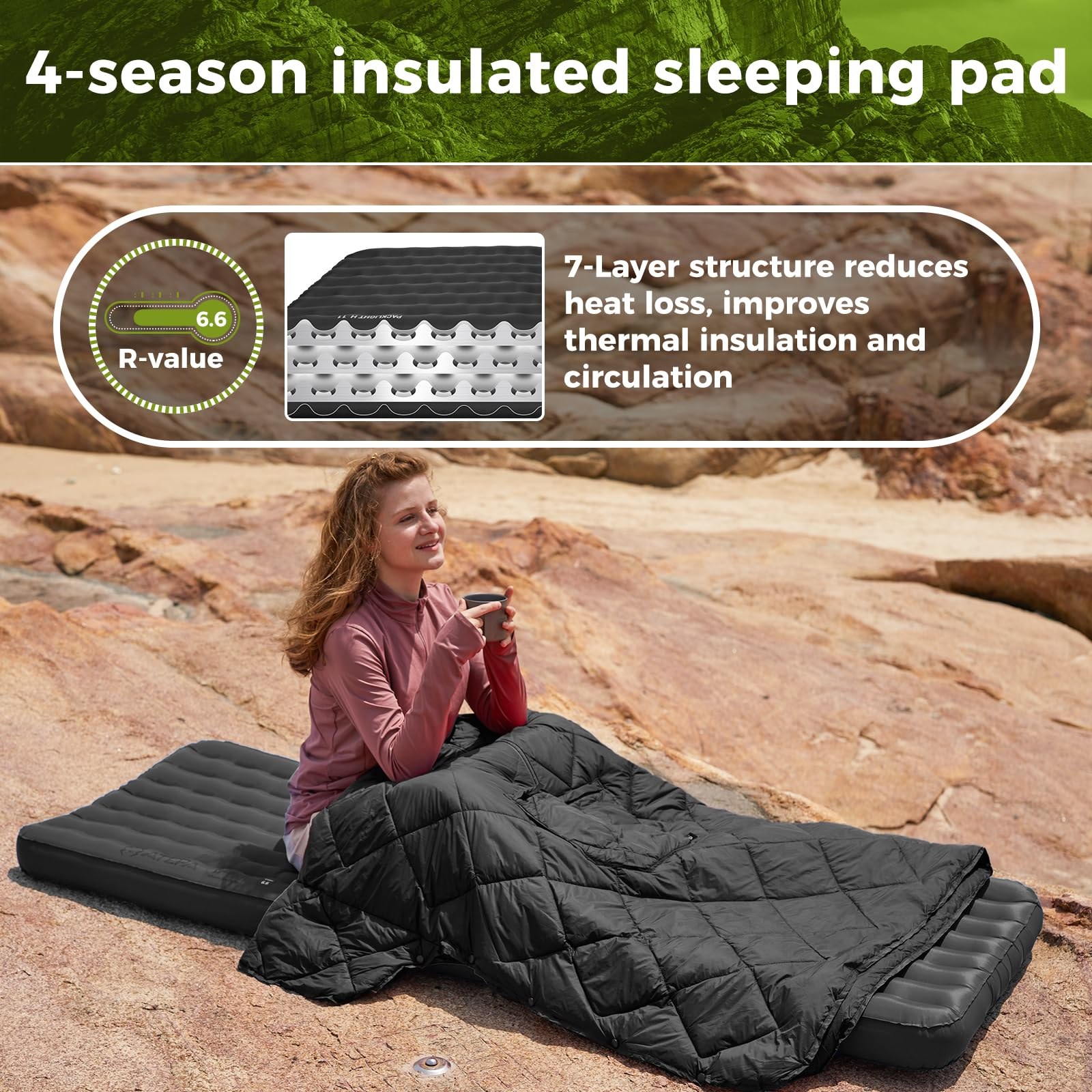 ATEPA 4-Season Adventure Bundle: Ultralight Insulated Sleeping Pad (R-Value 6.6) + Inflatable 4-in-1 Cloud AirBag Pillow & Messenger Bag