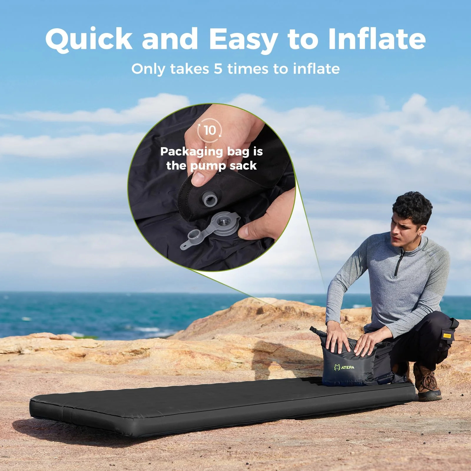 ATEPA 4-Season Adventure Bundle: Ultralight Insulated Sleeping Pad (R-Value 6.6) + Inflatable 4-in-1 Cloud AirBag Pillow & Messenger Bag