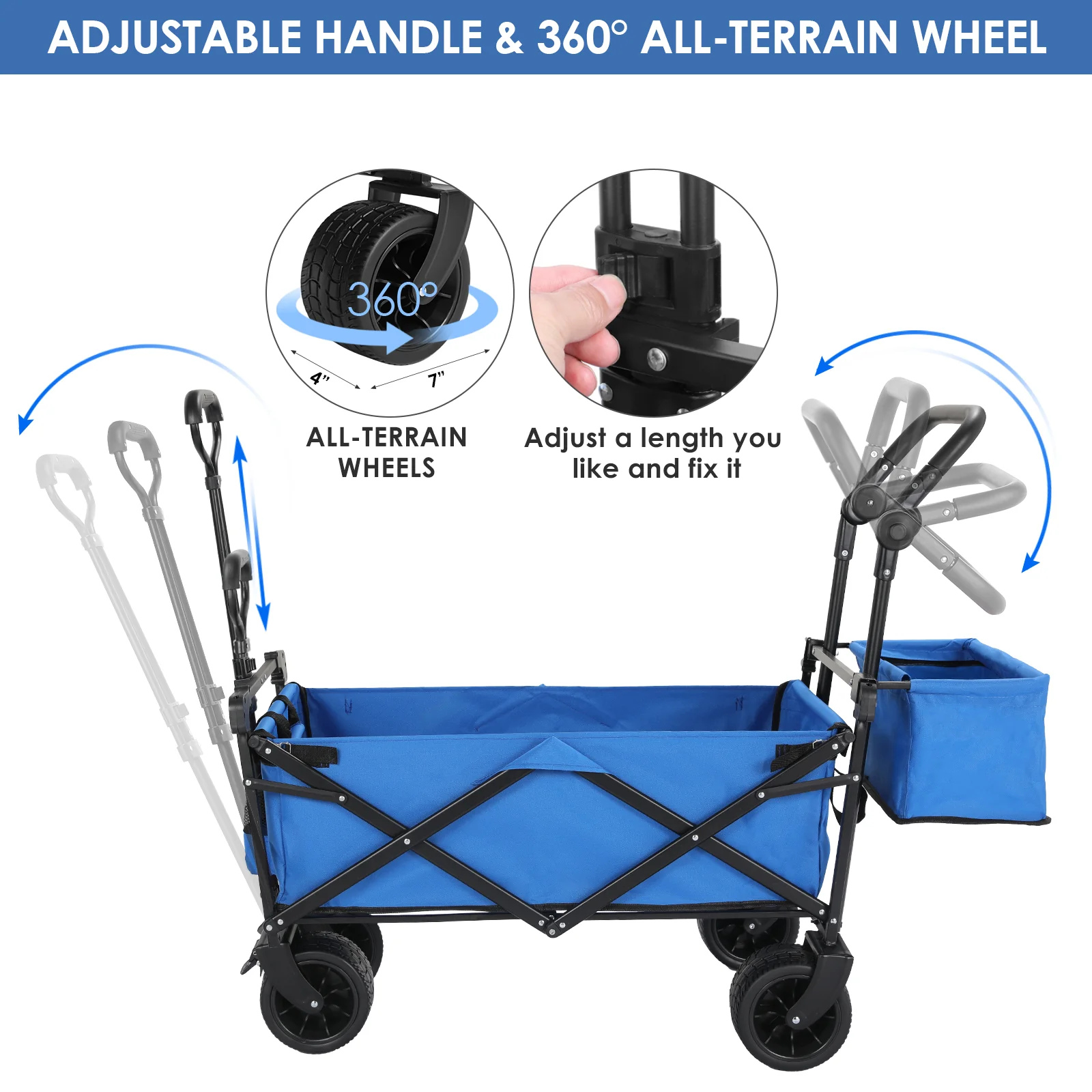 (Discontinued) Folding Wagon All-Terrain Wheels Camping Cart with Canopy and Basket
