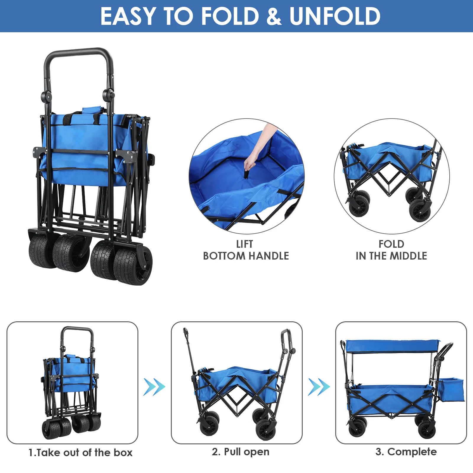 (Discontinued) Folding Wagon All-Terrain Wheels Camping Cart with Canopy and Basket