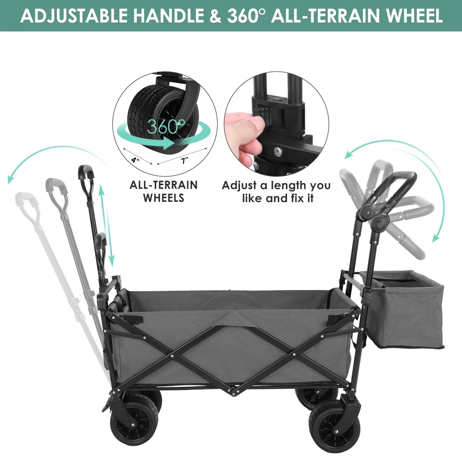 (Discontinued) Folding Wagon All-Terrain Wheels Camping Cart with Canopy and Basket