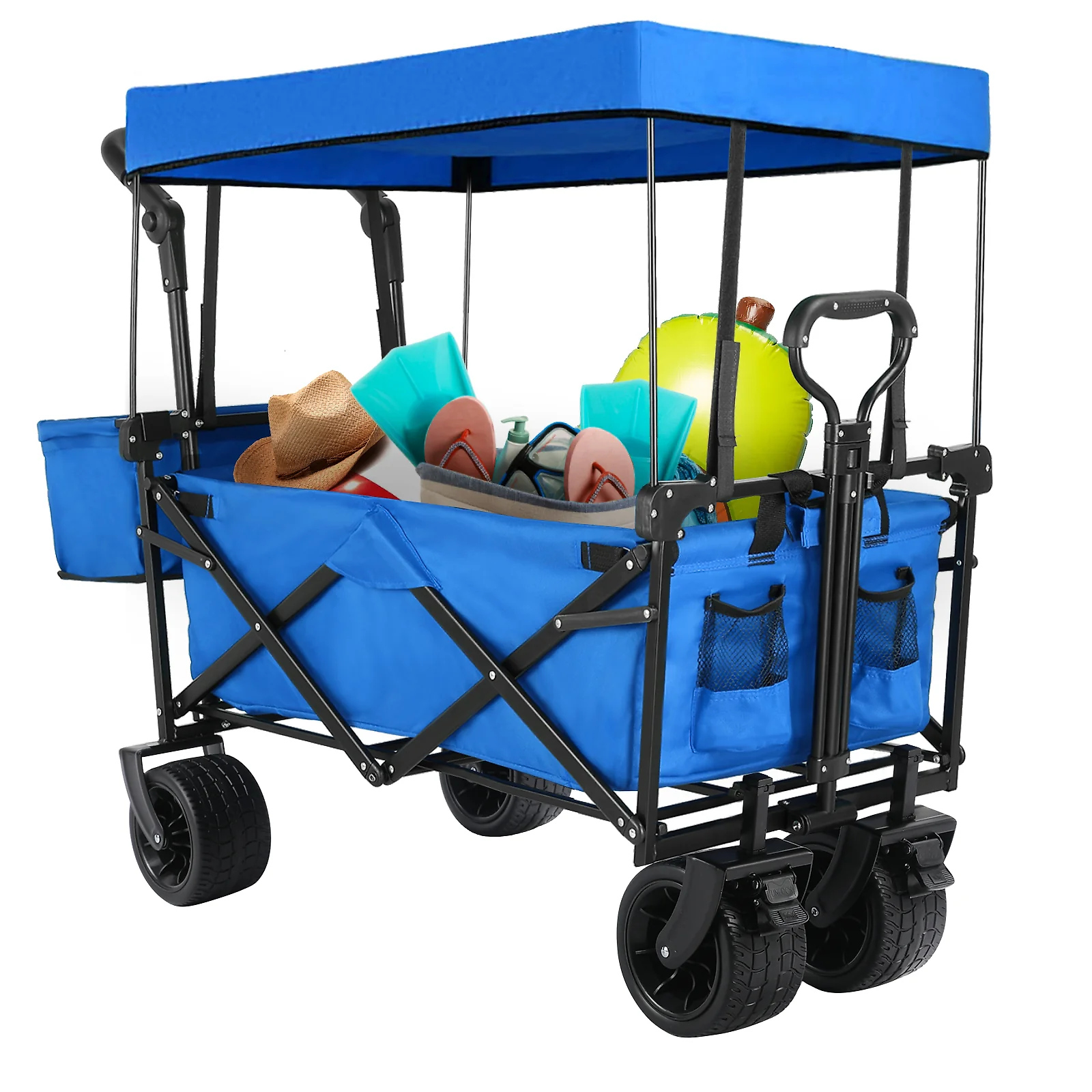 (Discontinued) Folding Wagon All-Terrain Wheels Camping Cart with Canopy and Basket