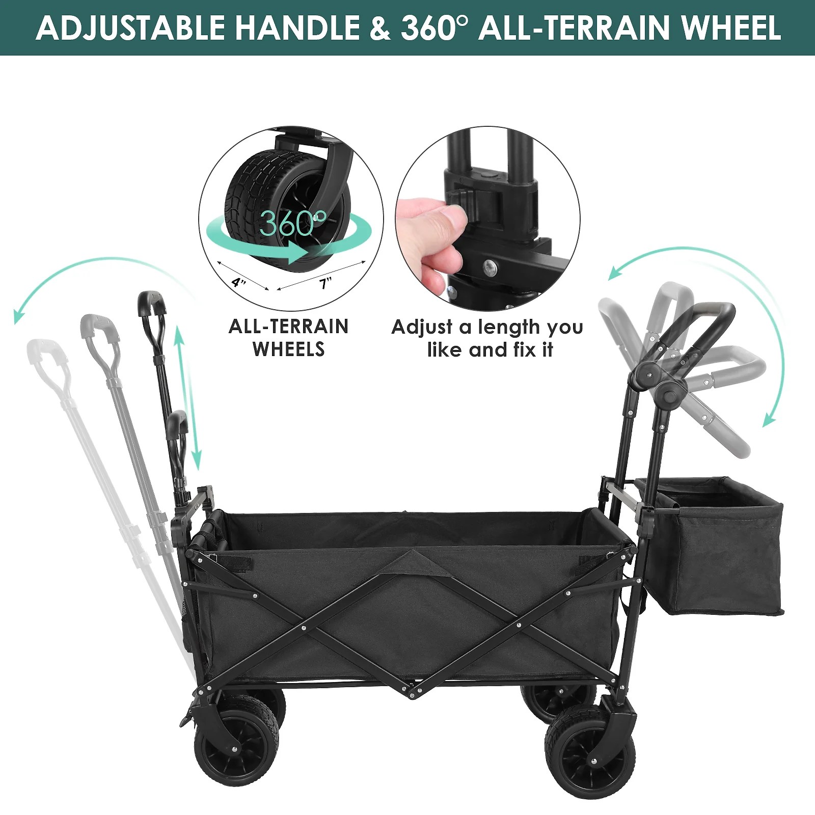 (Discontinued) Folding Wagon All-Terrain Wheels Camping Cart with Canopy and Basket