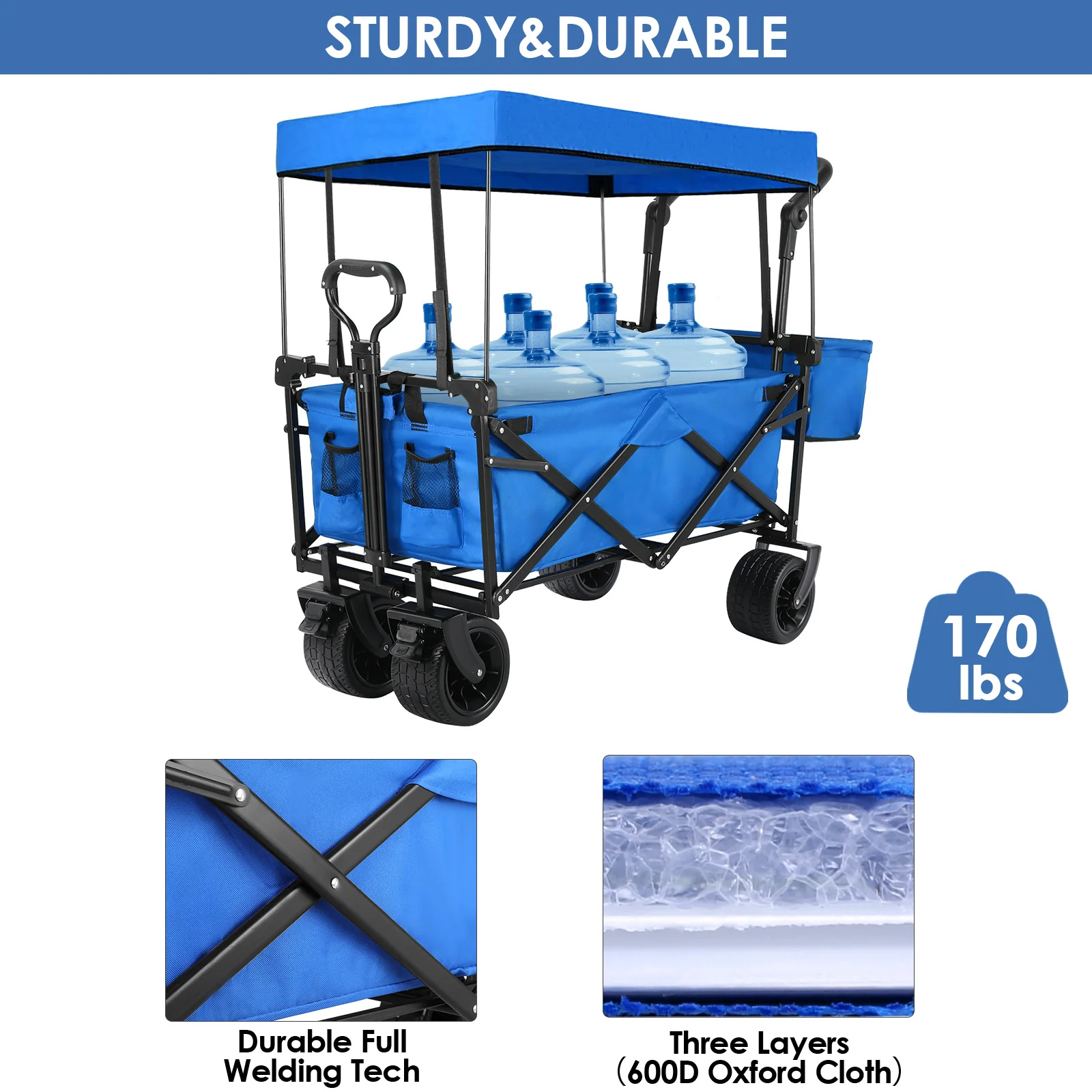 (Discontinued) Folding Wagon All-Terrain Wheels Camping Cart with Canopy and Basket