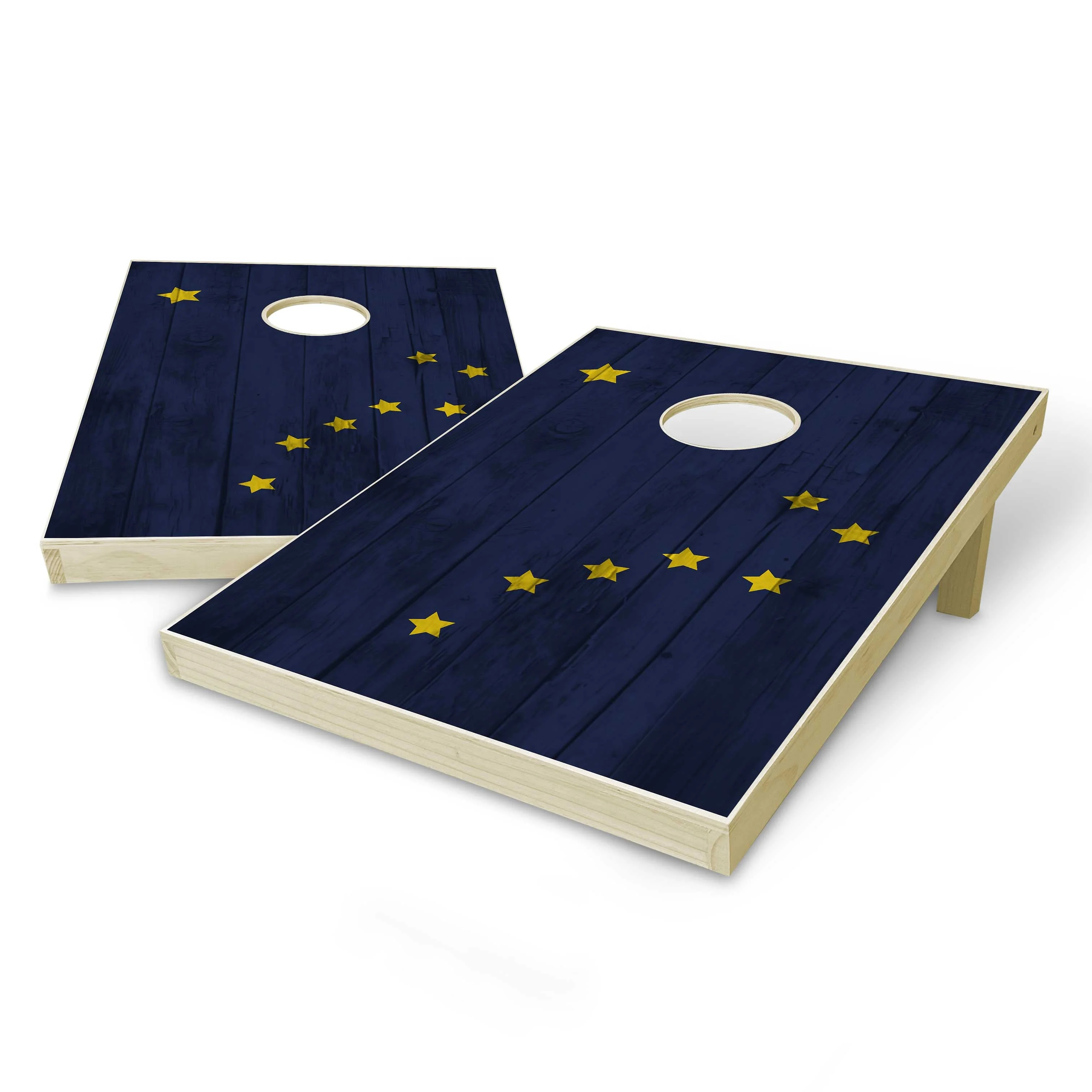Alaska State Flag Tailgate Cornhole Set - Distressed Wood Edition