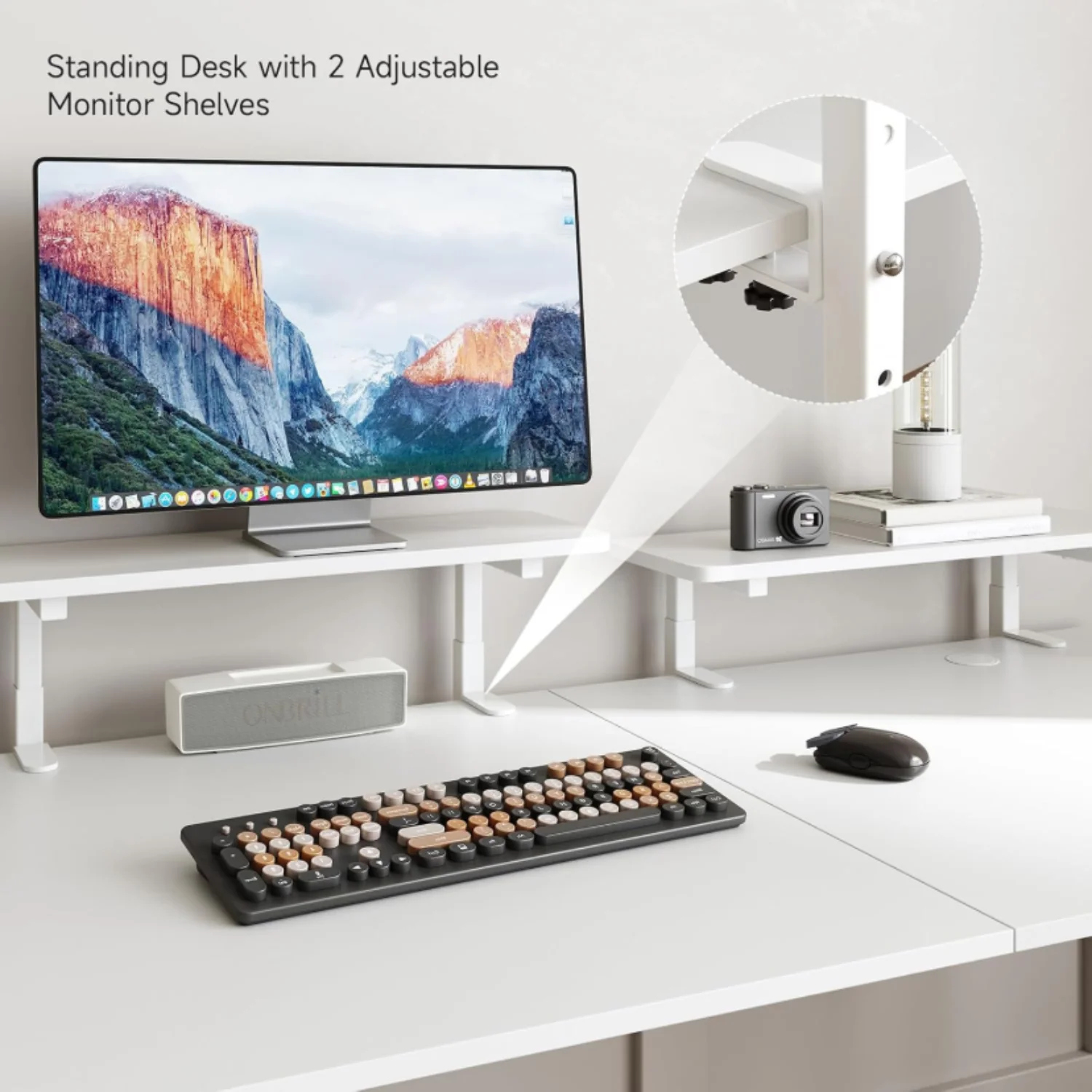 (Discontinued) 63 x 24 Inch Electric Standing Desk. Home Office Stand Up Desk with 2 Adjustable Monitor Shelves. Adjustable Computer Desk with Cup Holder and Hook