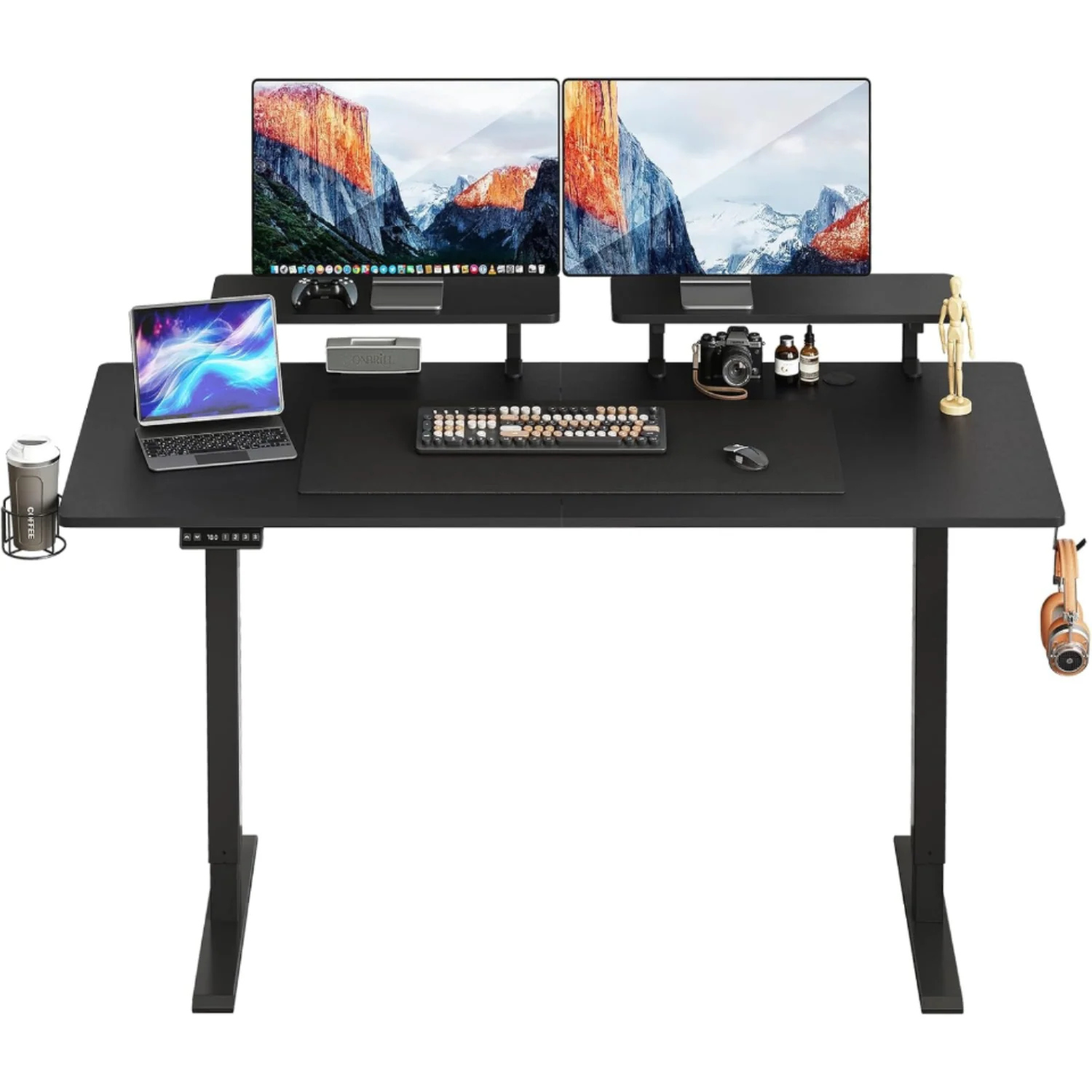 (Discontinued) 63 x 24 Inch Electric Standing Desk. Home Office Stand Up Desk with 2 Adjustable Monitor Shelves. Adjustable Computer Desk with Cup Holder and Hook