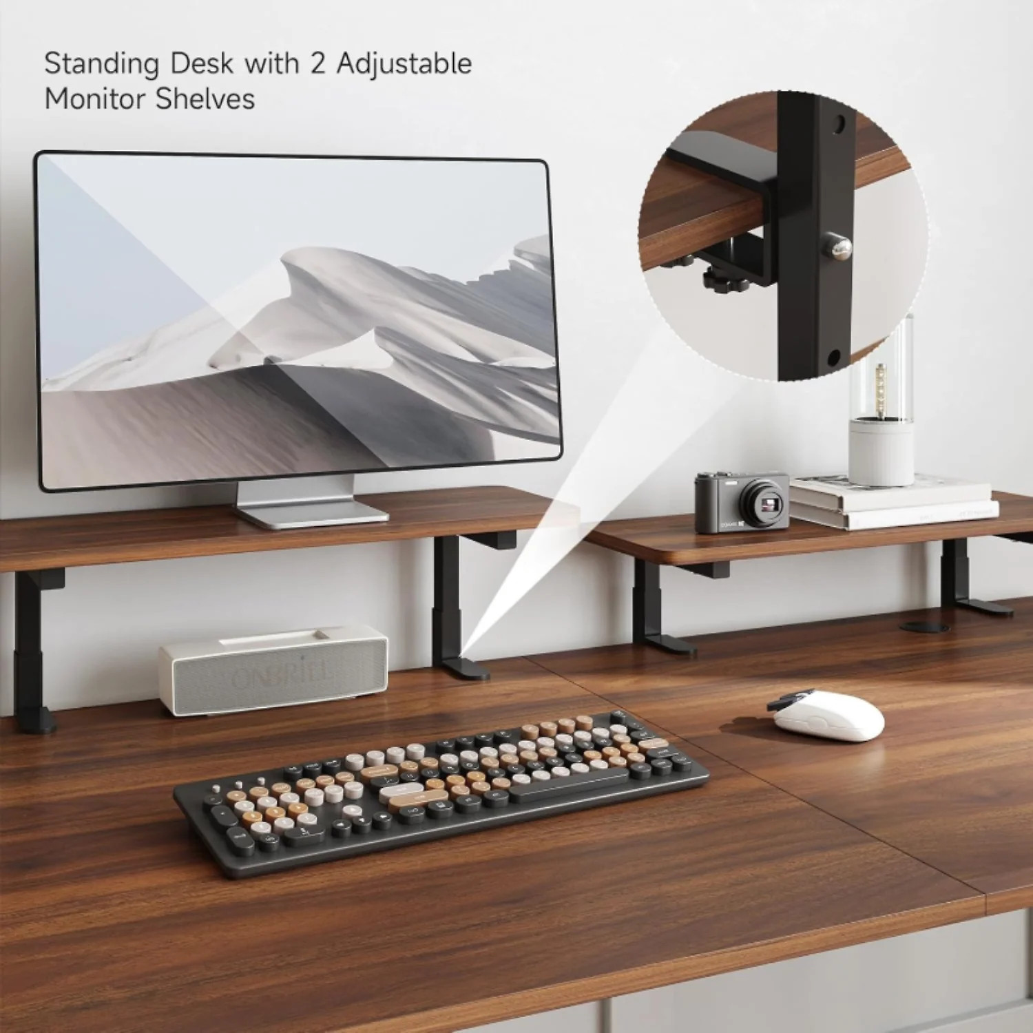 (Discontinued) 63 x 24 Inch Electric Standing Desk. Home Office Stand Up Desk with 2 Adjustable Monitor Shelves. Adjustable Computer Desk with Cup Holder and Hook