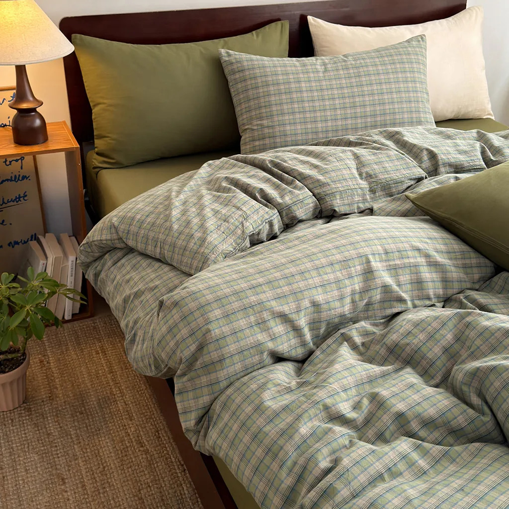 Annie Plaid Duvet Cover Checked Cotton Bedding Bedroom Decor